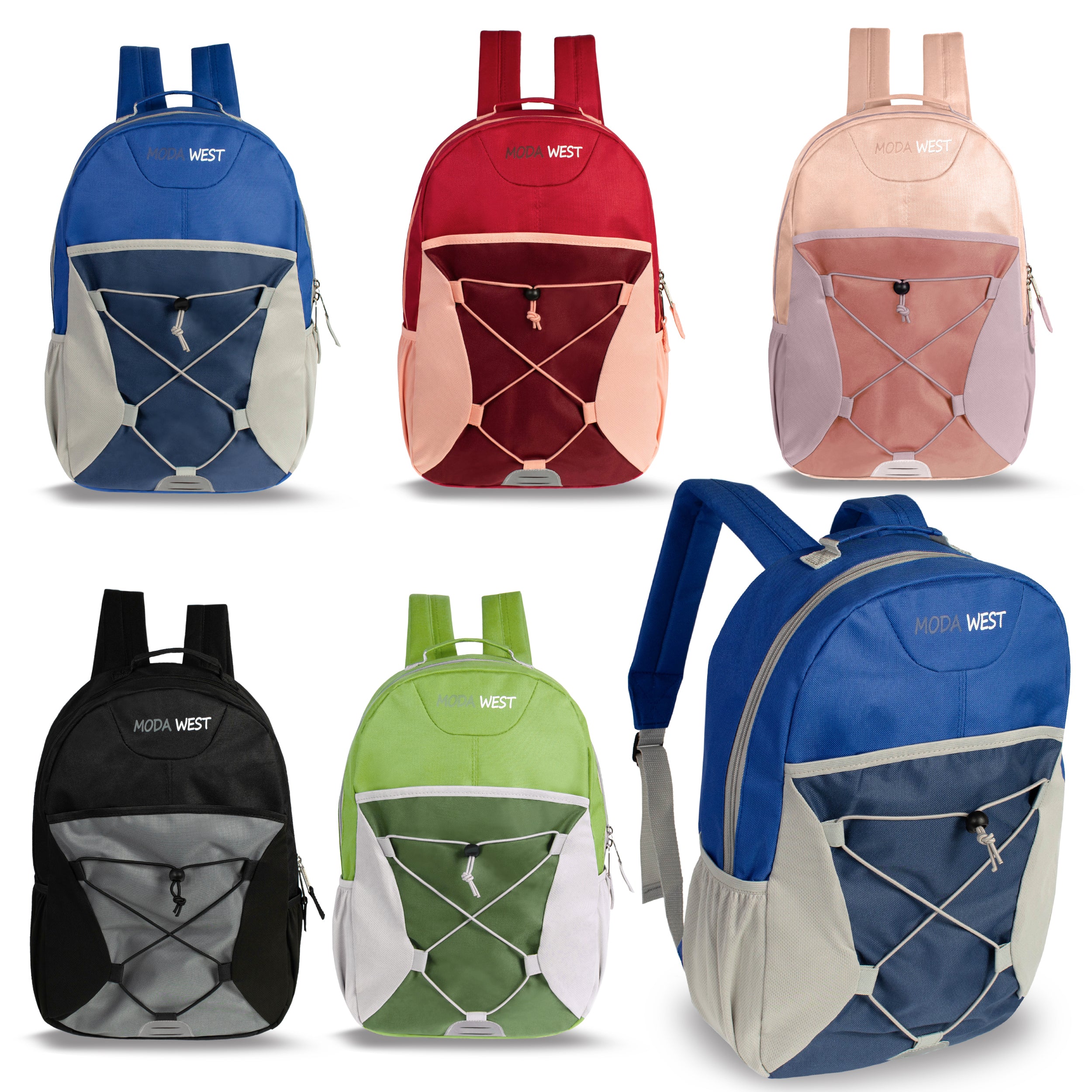 17 Bungee Bulk Backpacks in 5 Assorted Colors Wholesale Case of 24