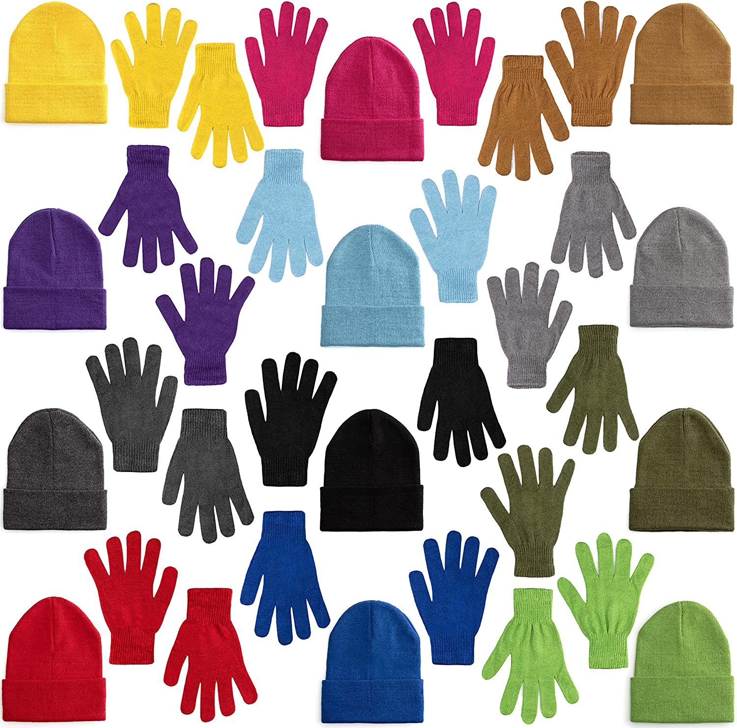 24 Set Wholesale Beanie, Glove and Scarf Bundle in 5 Assorted Colors 