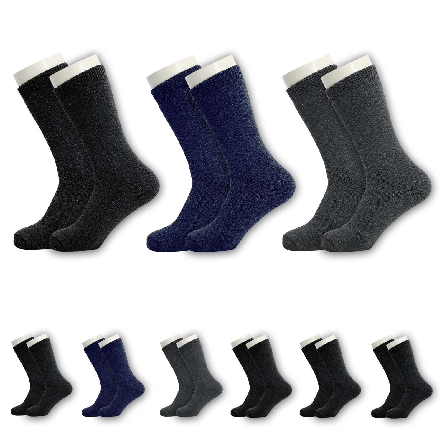 Unisex Crew Wholesale Thermal Sock, Size 9-13 in 3 Assorted Colors - B