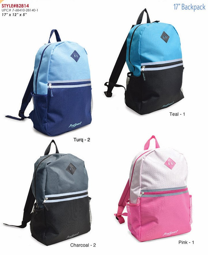 17" Premium Backpack in Assorted Colors - Bulk Case of 24 Backpacks
