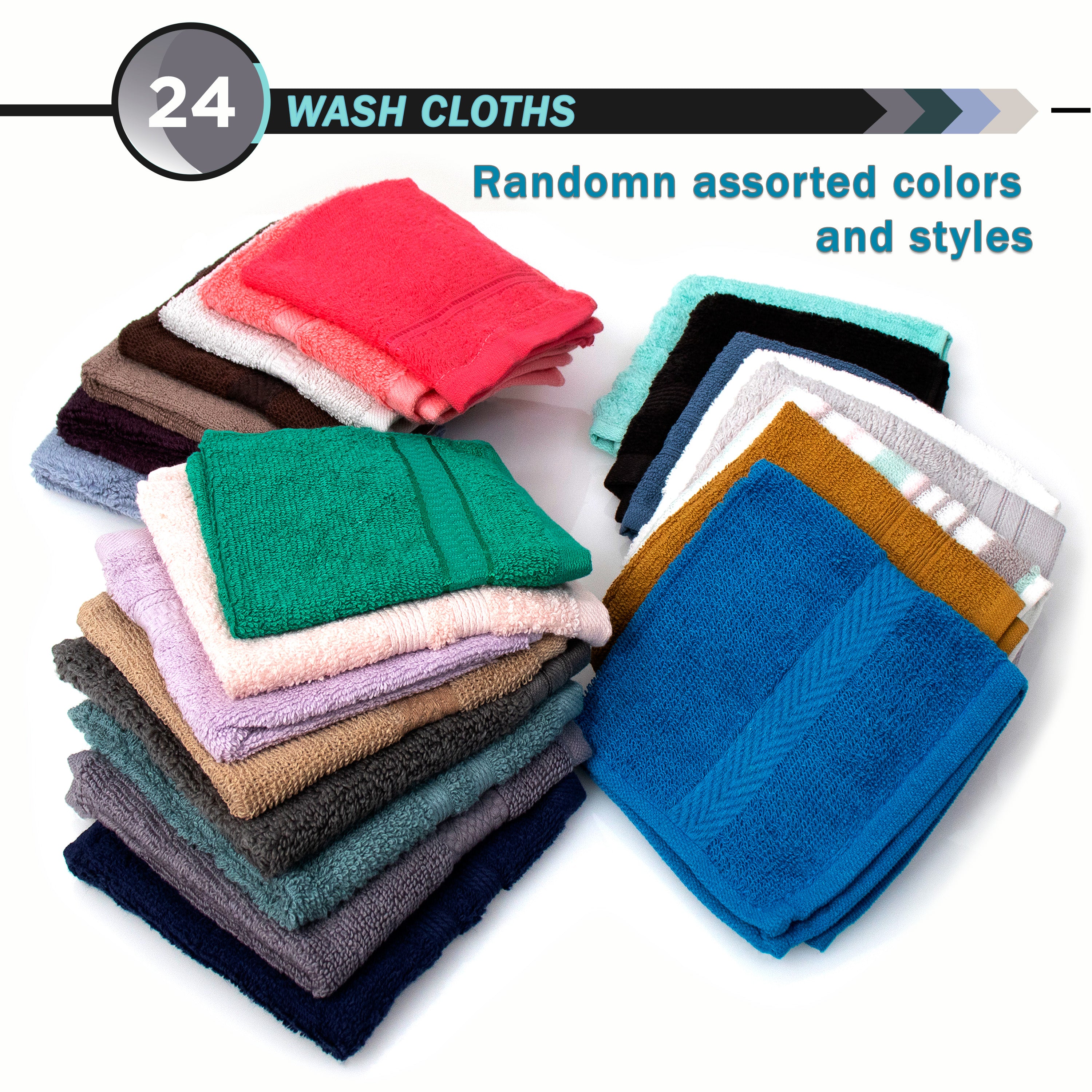 12”x12” Assorted Colors, Wholesale Value Hand Towels 24 Pack – Bulk Case of 24