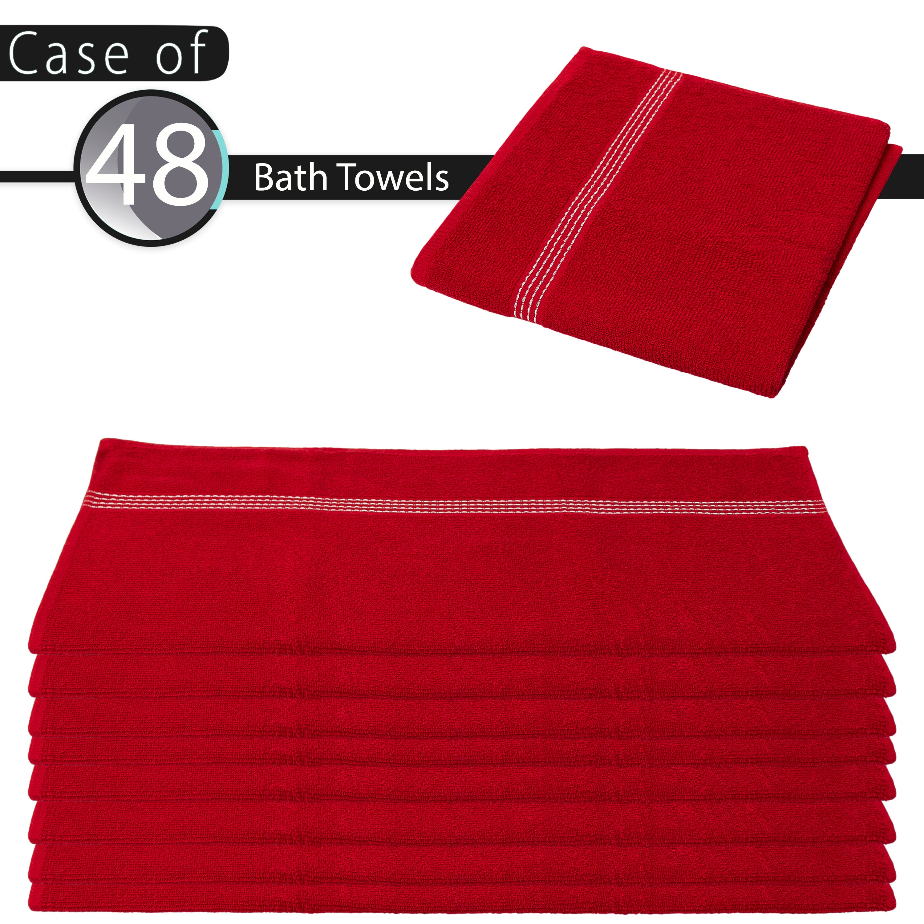 27"x50" Red Wholesale Value Bath Towels 48-Pack – Bulk Case of 48