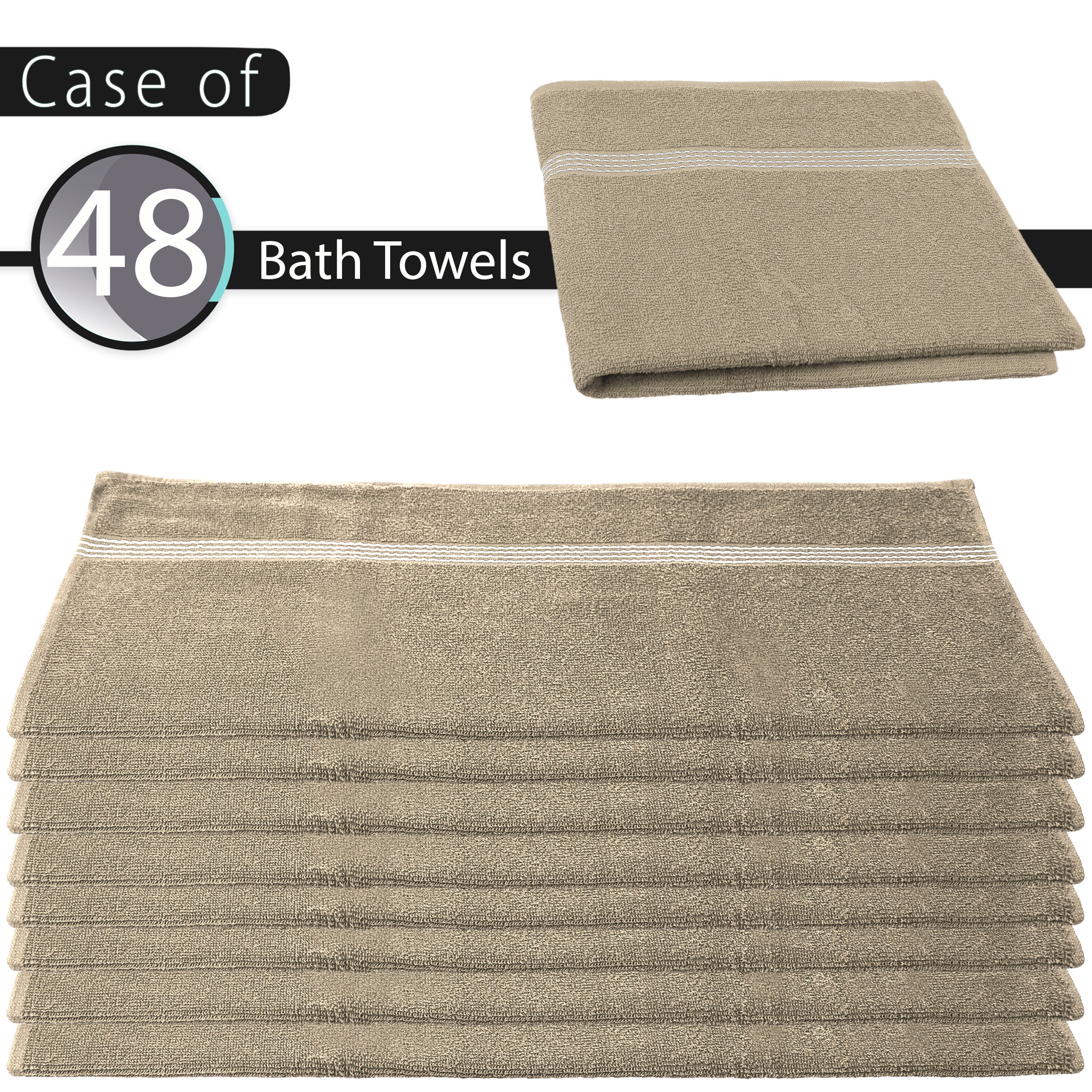 27"x50" Beige Wholesale Value Bath Towels 48-Pack – Bulk Case of 48