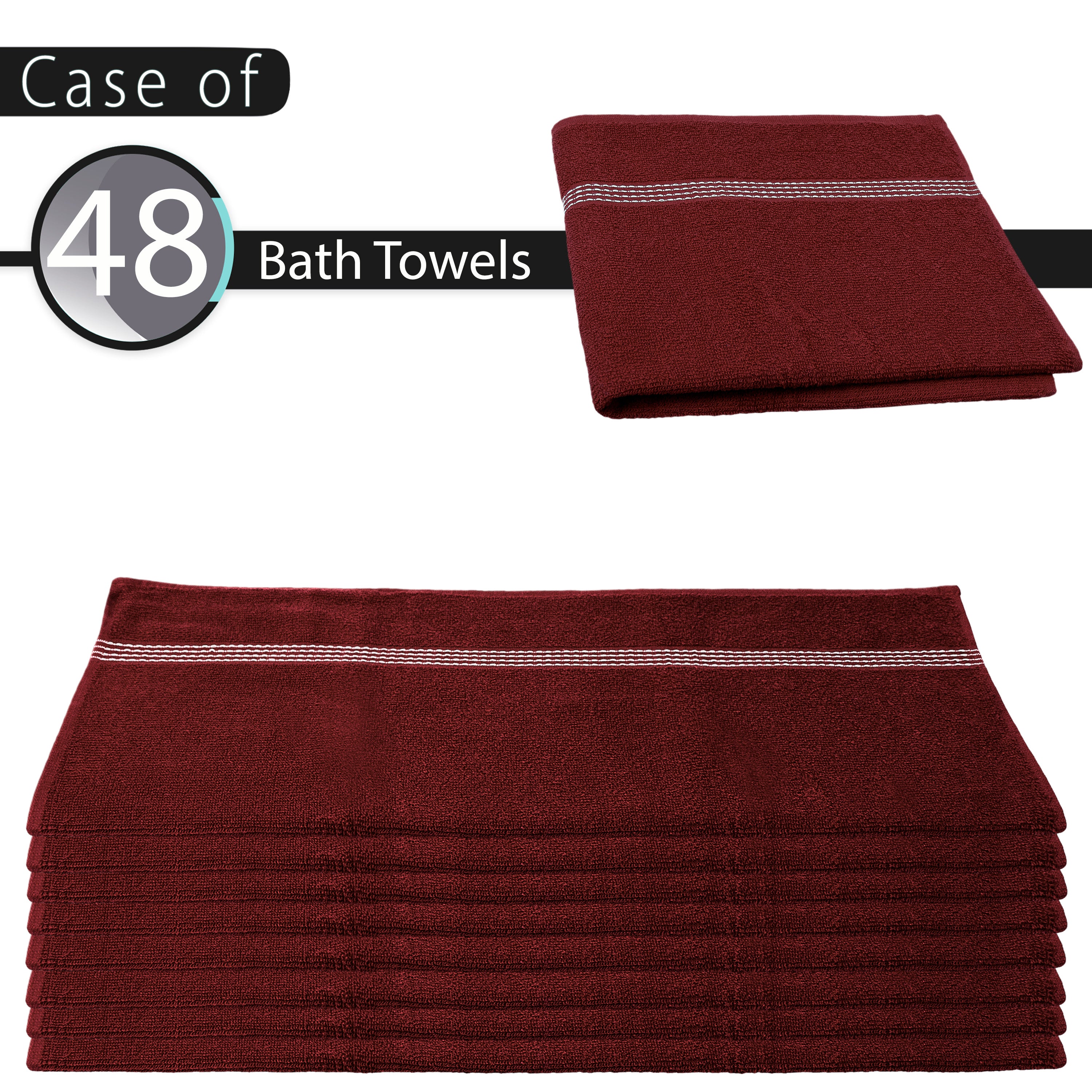 27"x50" Burgundy Wholesale Value Bath Towels 48-Pack – Bulk Case of 48