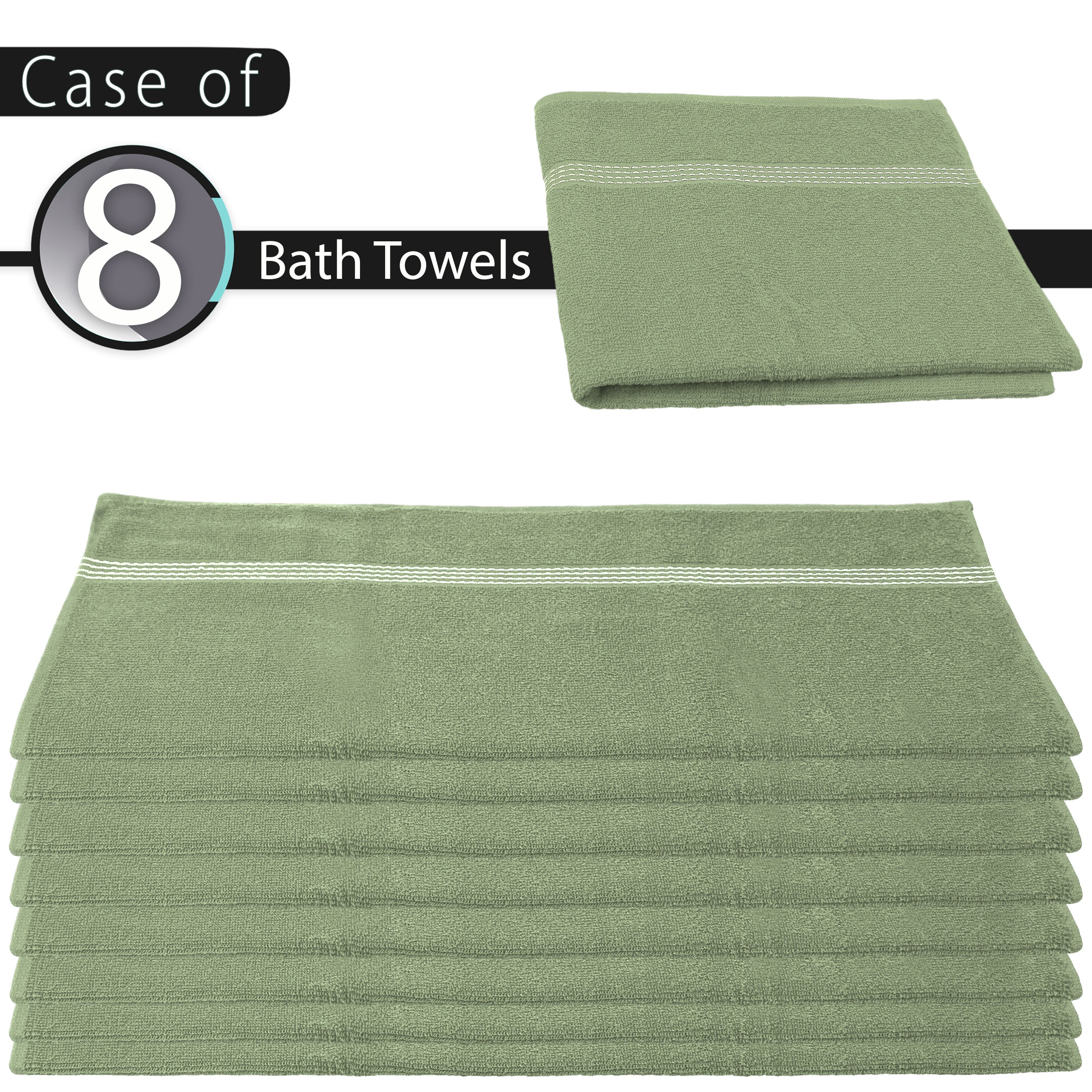 27"x50" Green Wholesale Value Bath Towels 8-Pack – Bulk Case of 8