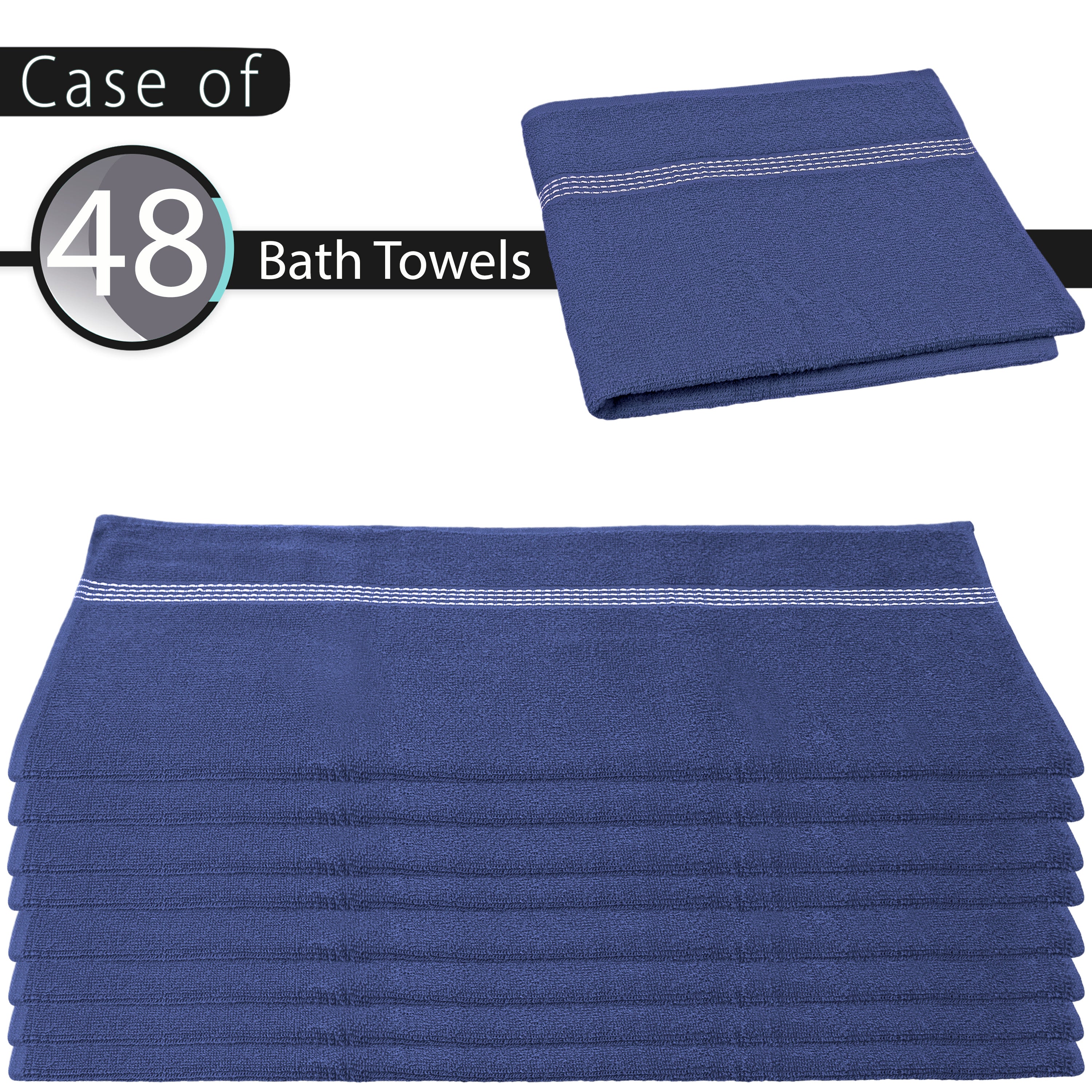 27"x50" Ink Blue Wholesale Value Bath Towels 48-Pack – Bulk Case of 48