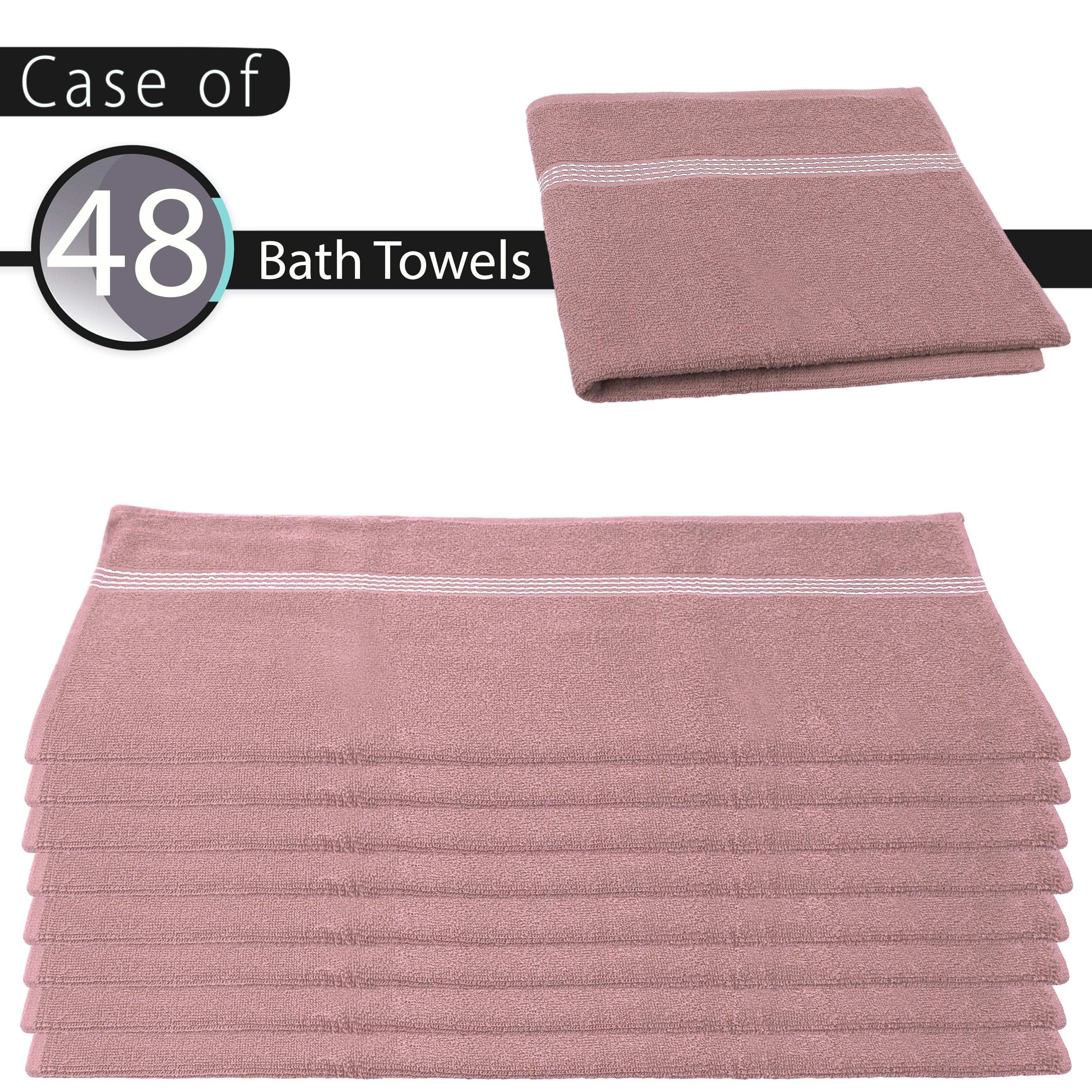 27"x50" Light Pink Wholesale Value Bath Towels 48-Pack – Bulk Case of 48