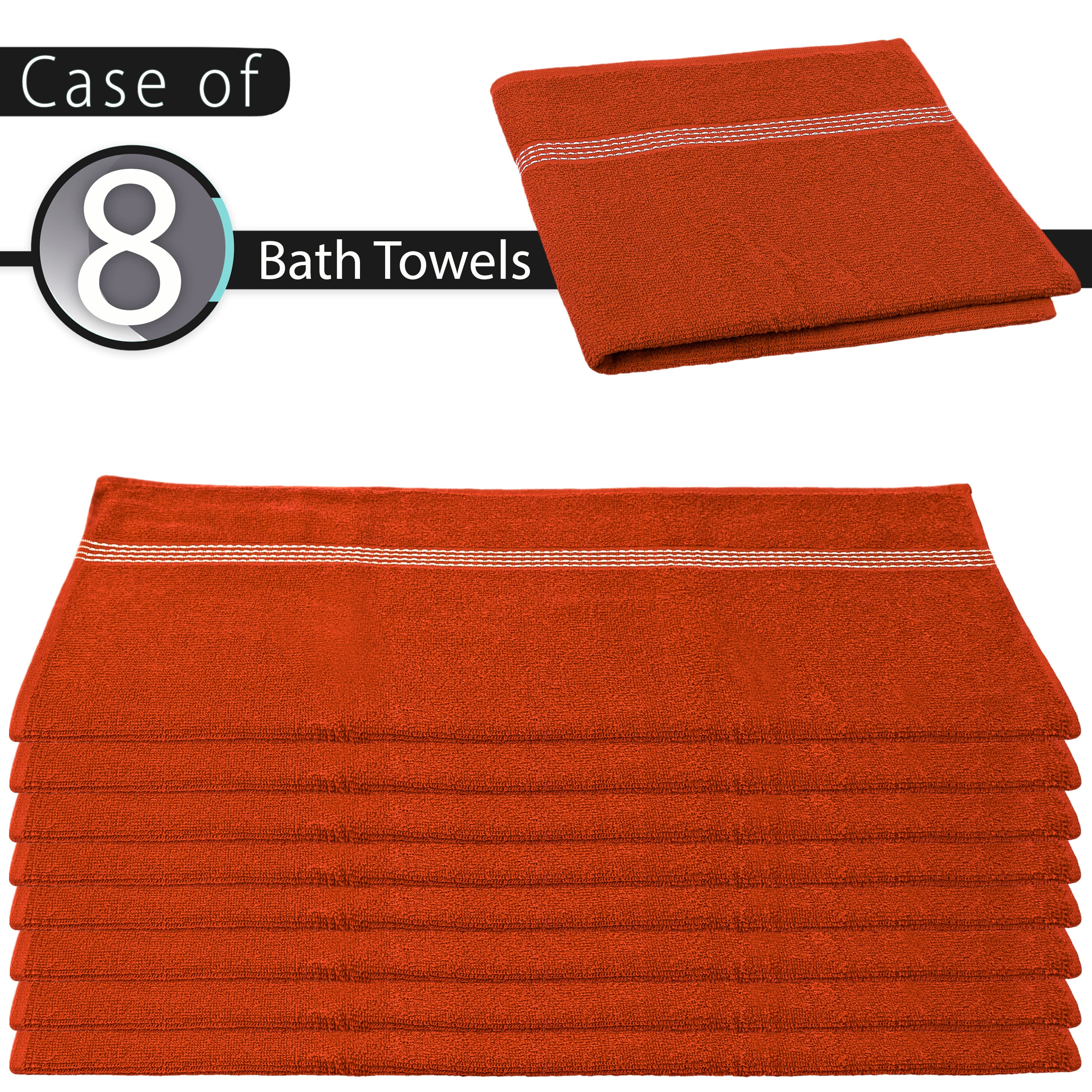 27"x50" Orange Wholesale Value Bath Towels 8-Pack – Bulk Case of 8