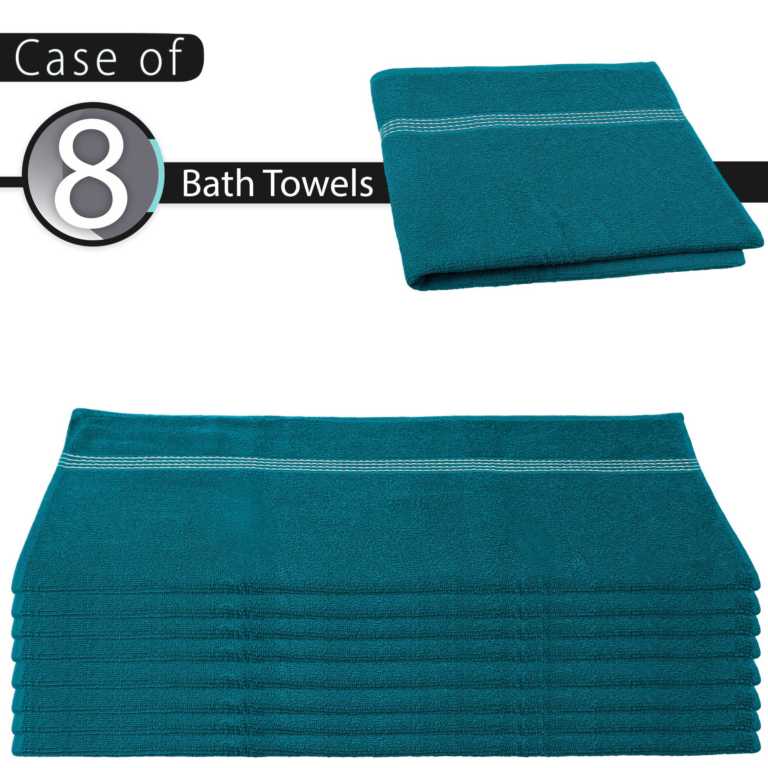 27"x50" Teal Wholesale Value Bath Towels 8-Pack – Bulk Case of 8