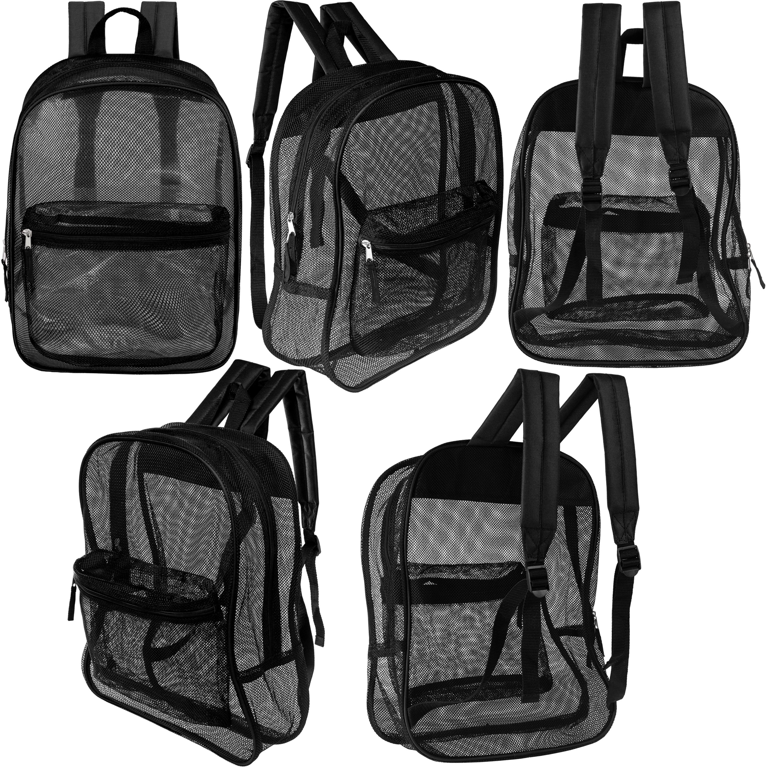 17" Wholesale Mesh Backpack in Black for School - Bulk Case of 24 Black Mesh Bookbags