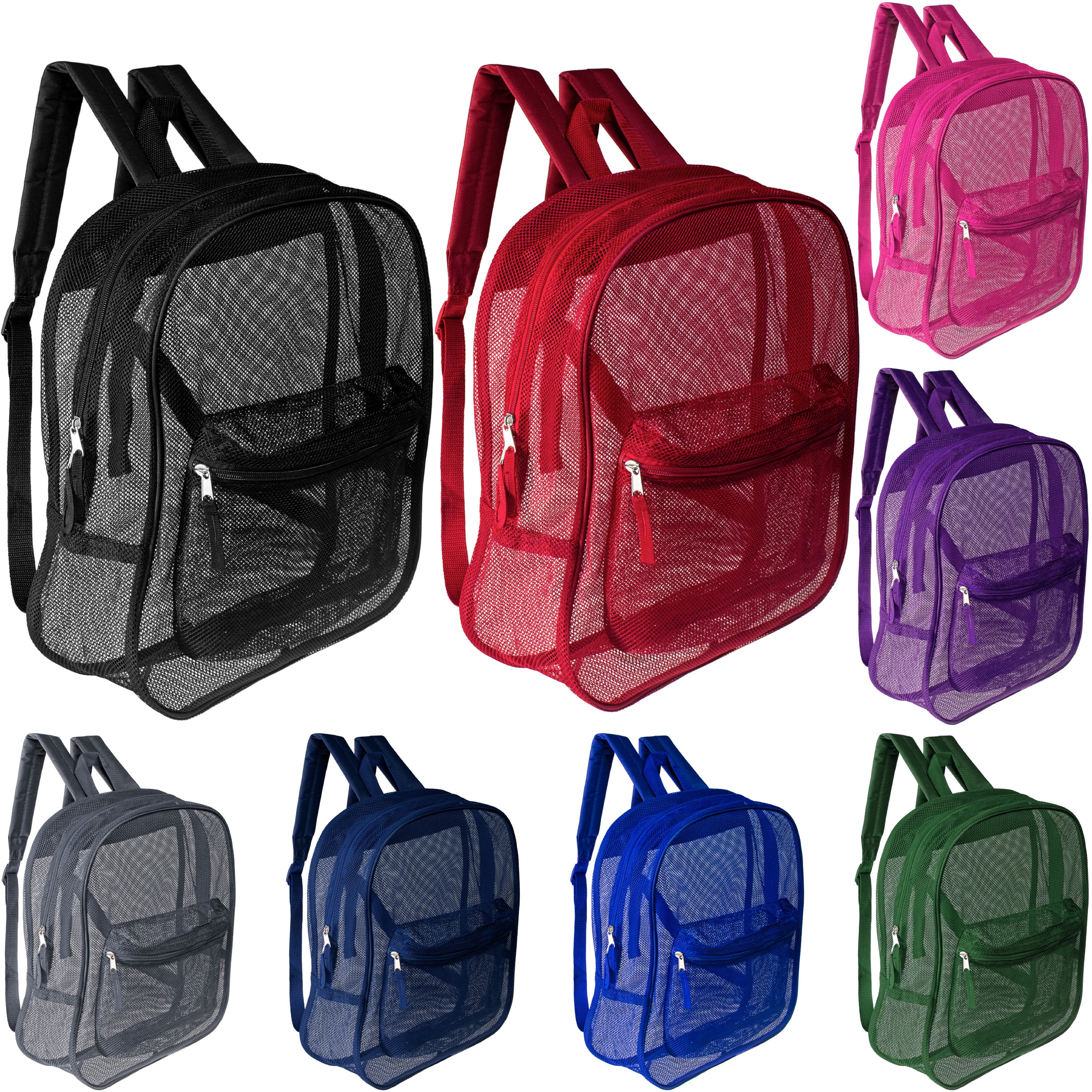 17" Wholesale Mesh Assorted Colors Backpack in 8 Colors - Bulk Case of 24 Backpacks