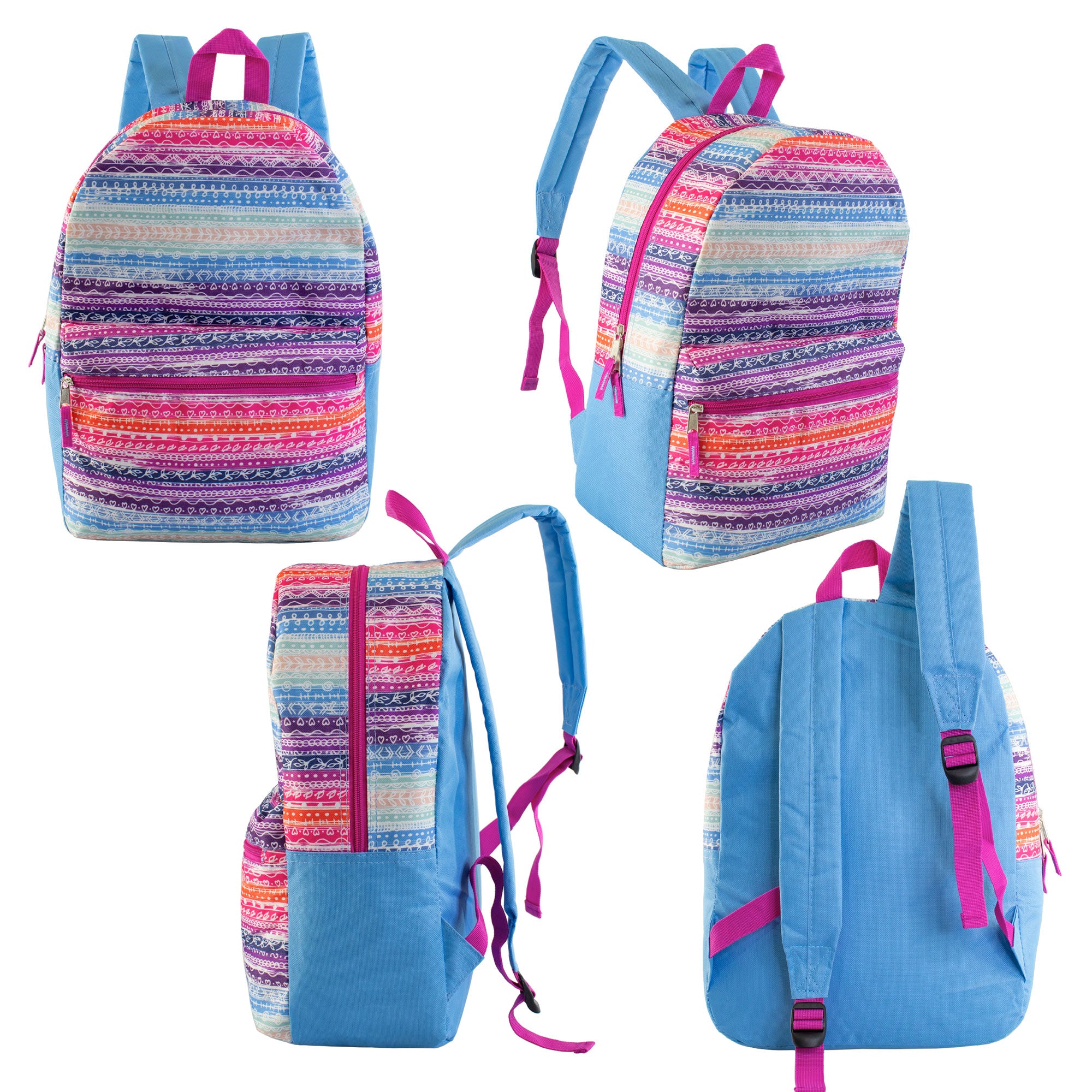 17" Wholesale Backpacks In 12 Assorted Prints & Colors - Bulk Case Of 24 Backpacks
