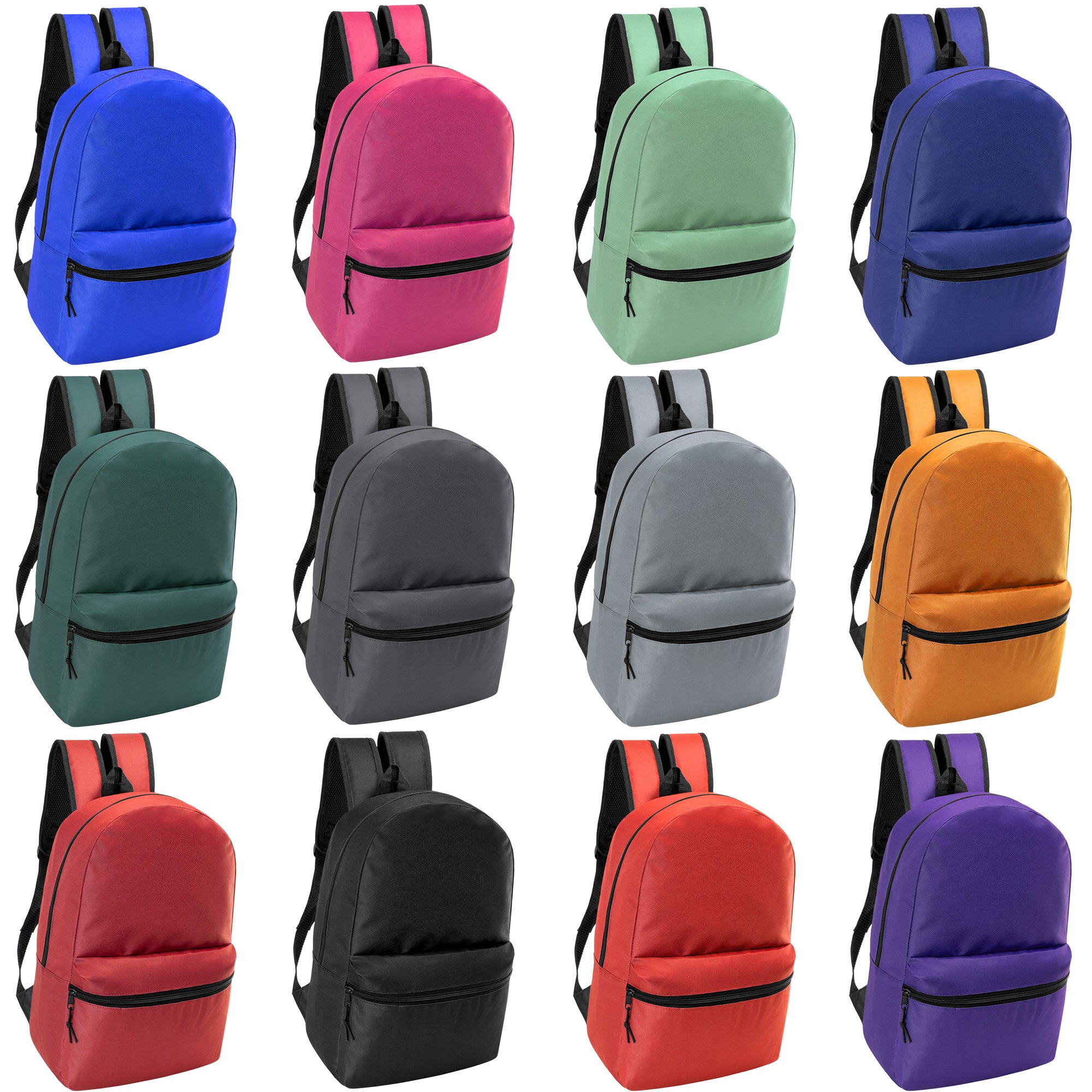 18.5" Basic Wholesale Backpack in 12 Colors - Bulk Case of 24