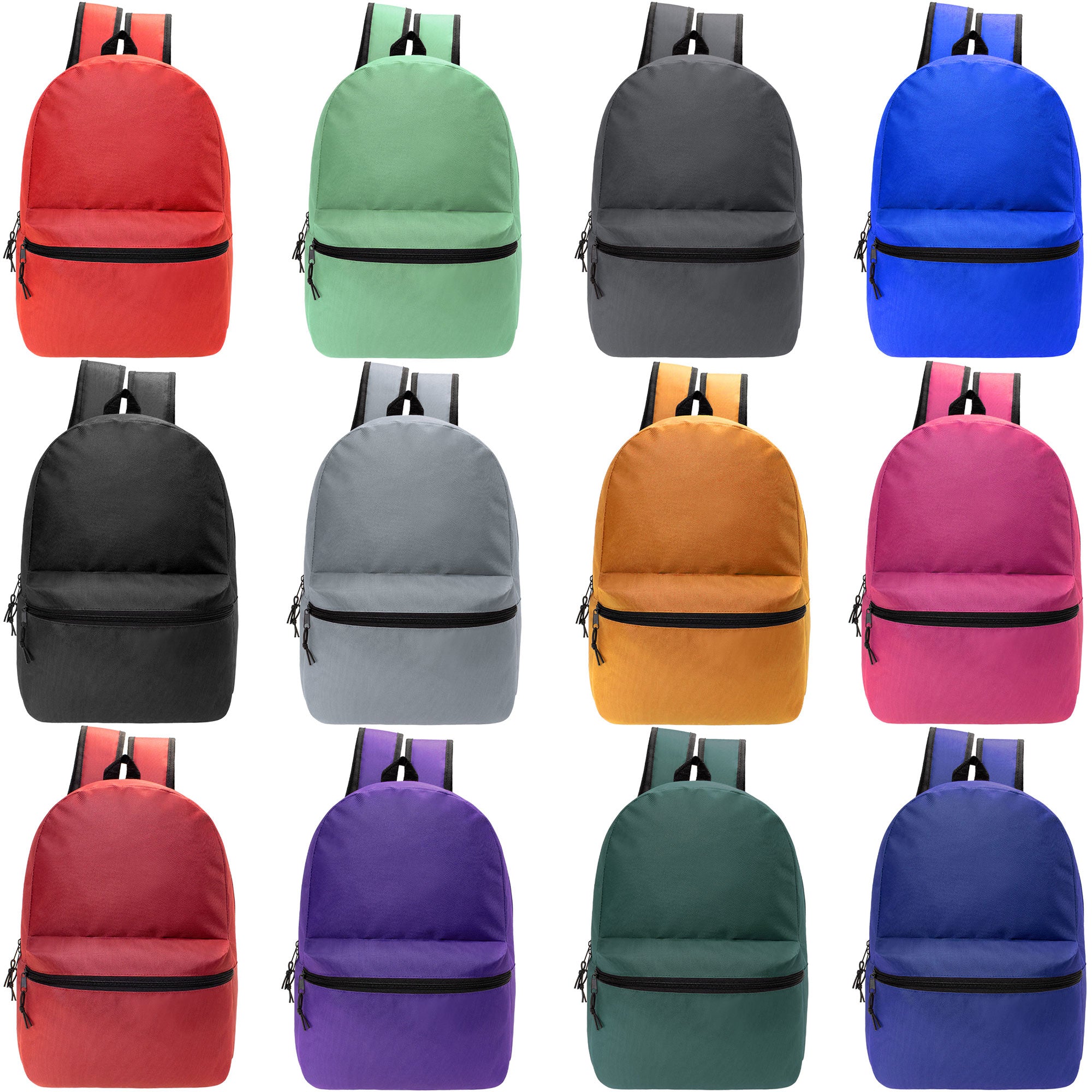 12 Basic 18.5" Backpacks in 12 Assorted Colors & Your Choice of 12 Bulk Hygiene Kits - Wholesale Care Package: Homeless, Emergency, Charity