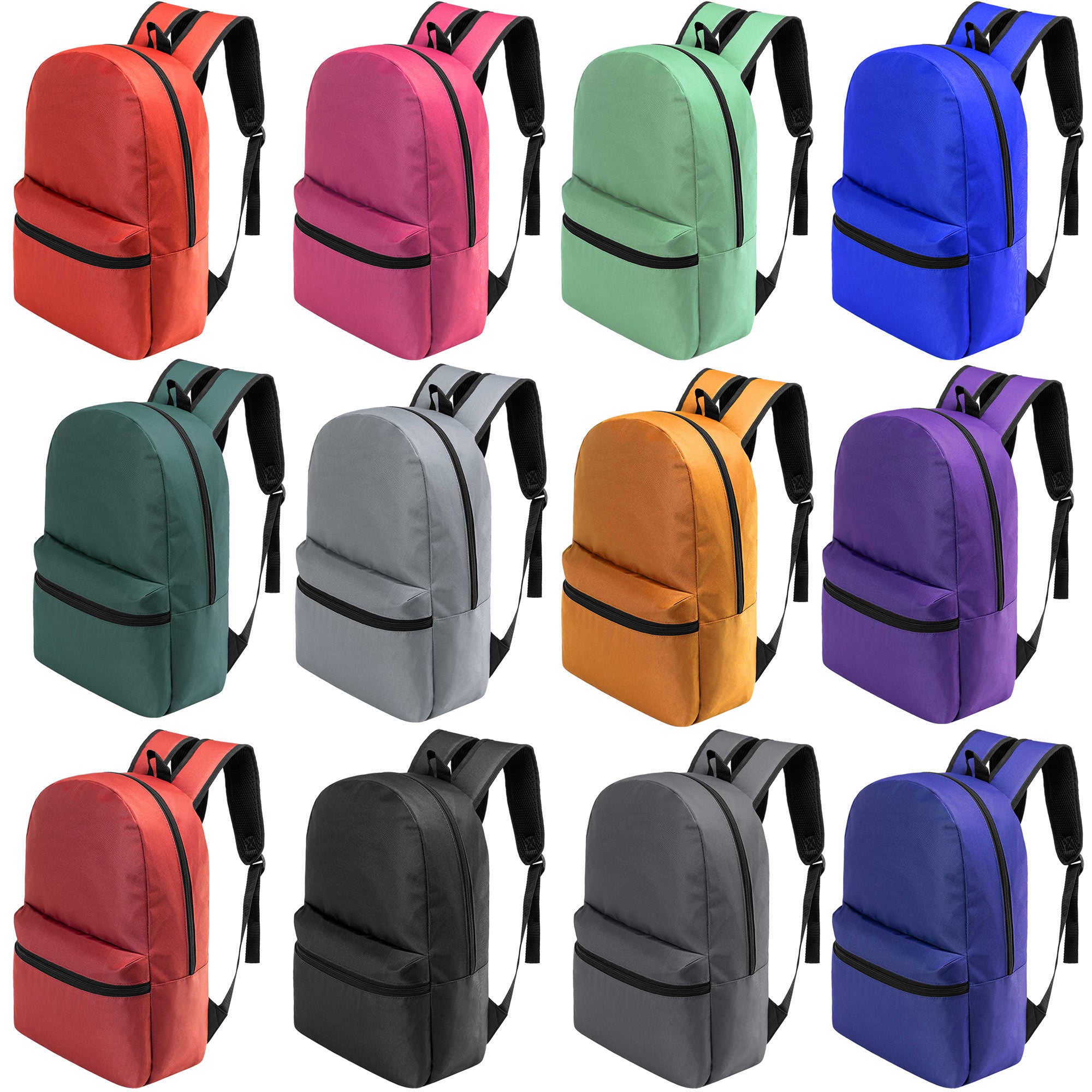 18.5" Basic Wholesale Backpack in 12 Colors - Bulk Case of 24