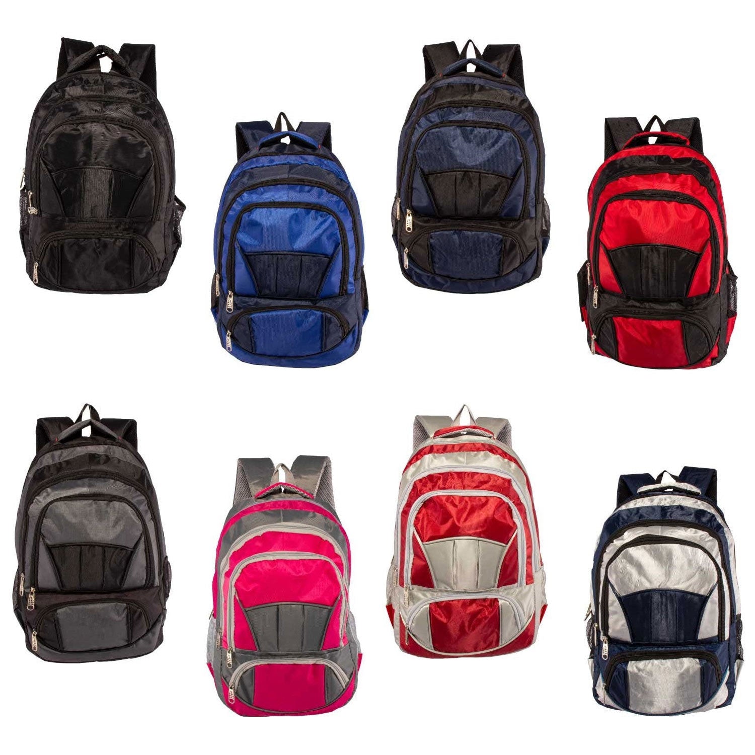 19" Premium Wholesale Backpack in 8 Assorted Colors - Bulk Case of 24