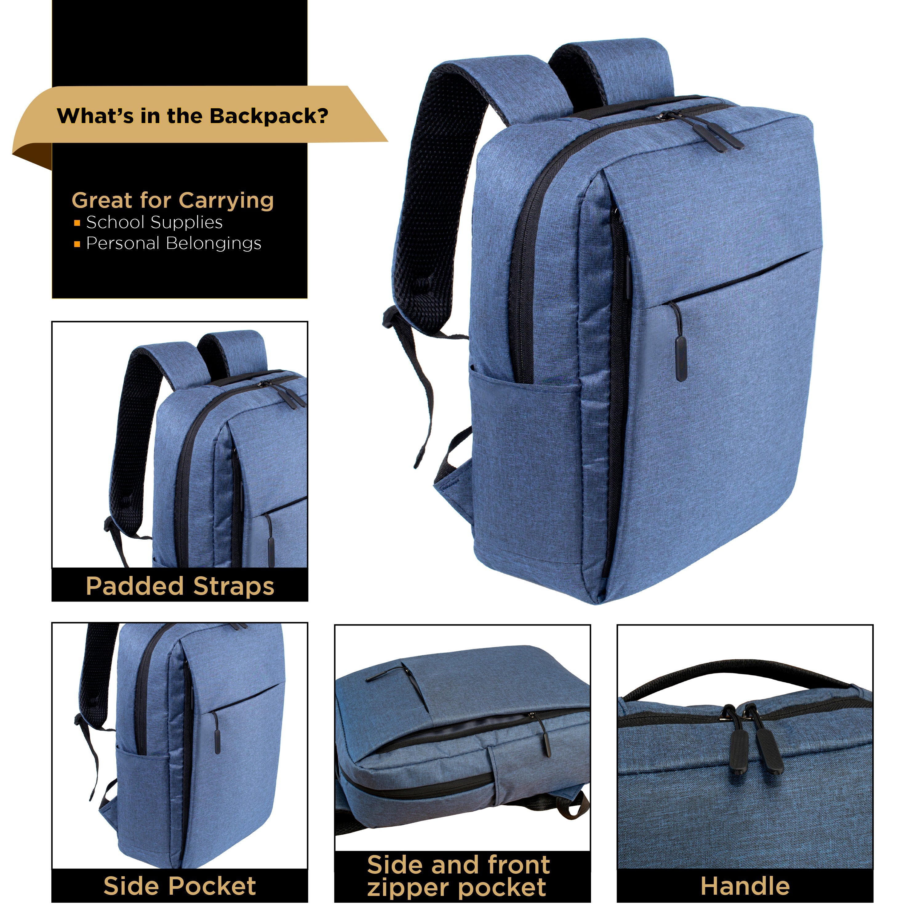 17" Wholesale Premium Design Laptop Backpacks in 3 Colors - Bulk Case of 24 Bookbags