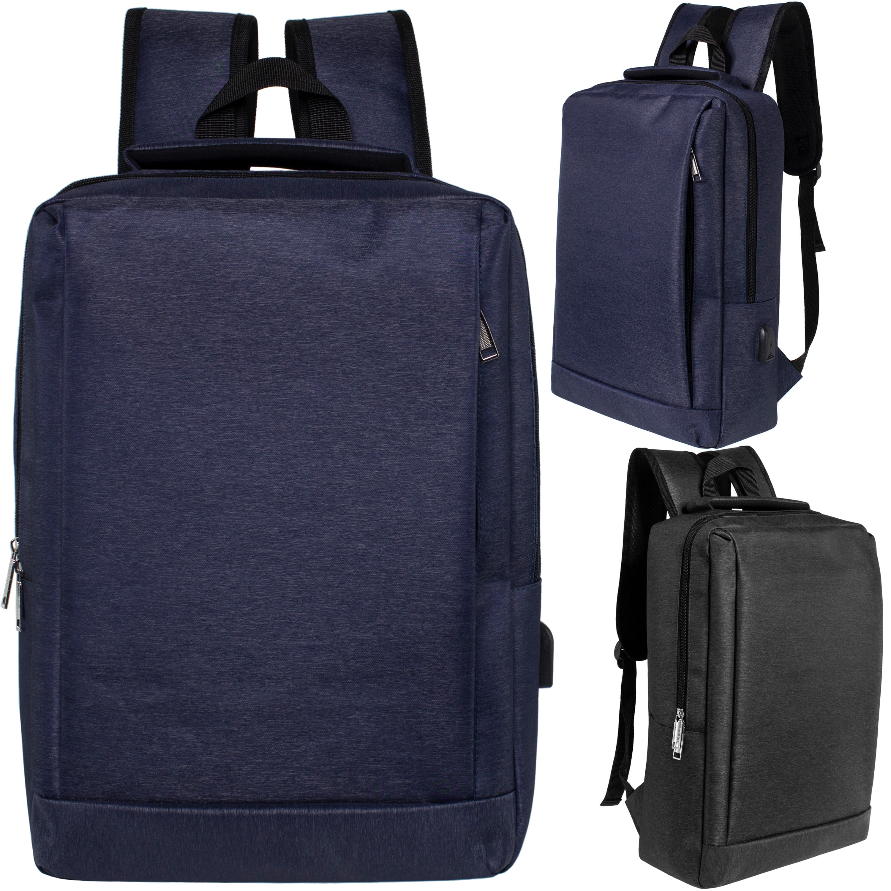 18" Wholesale Premium Backpacks in Black & Navy - Wholesale Bookbags Case of 24