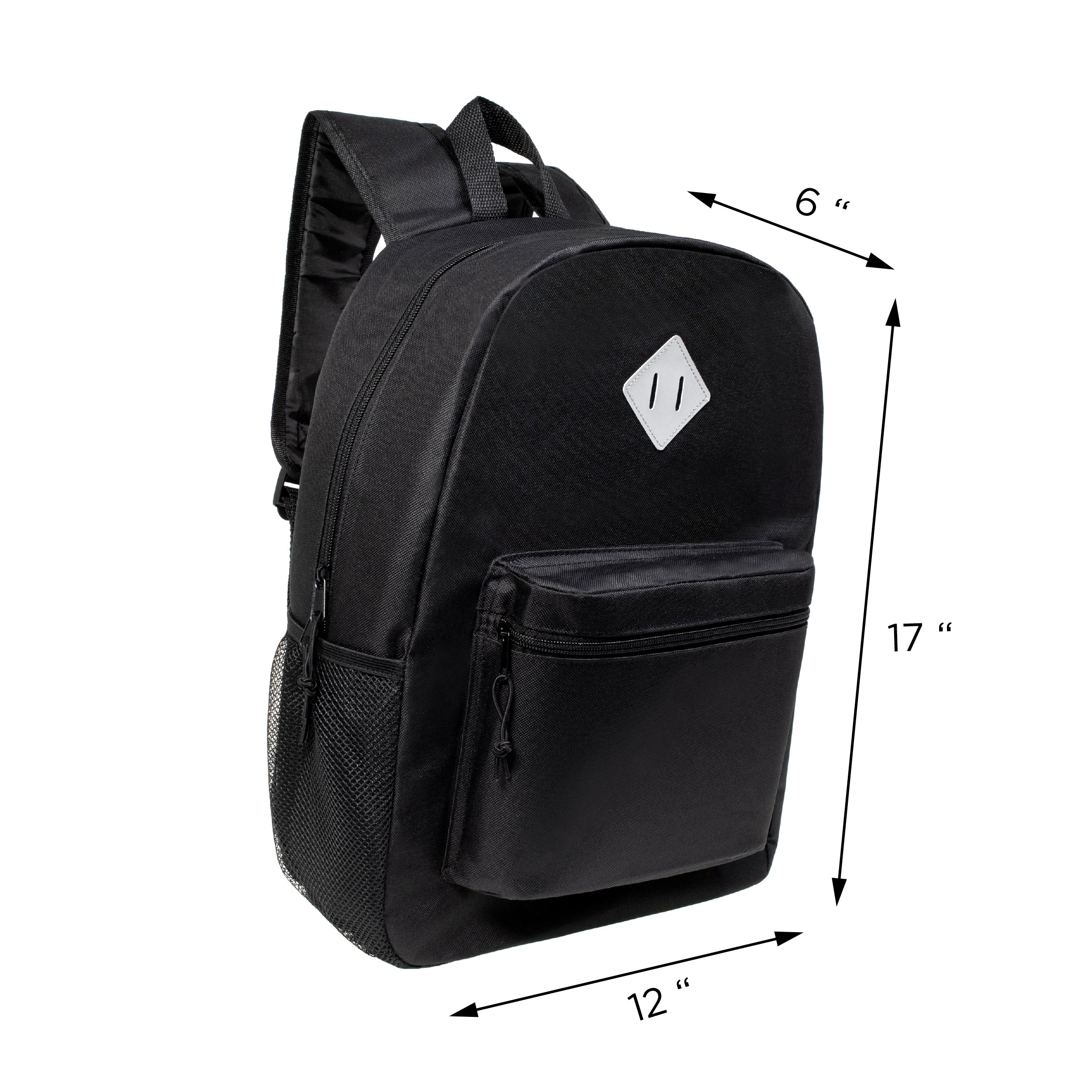 12 Black 17" Diamond Patch Backpacks & Your Choice of 12 Bulk Hygiene Kits - Wholesale Care Package: Homeless, Emergency, Charity