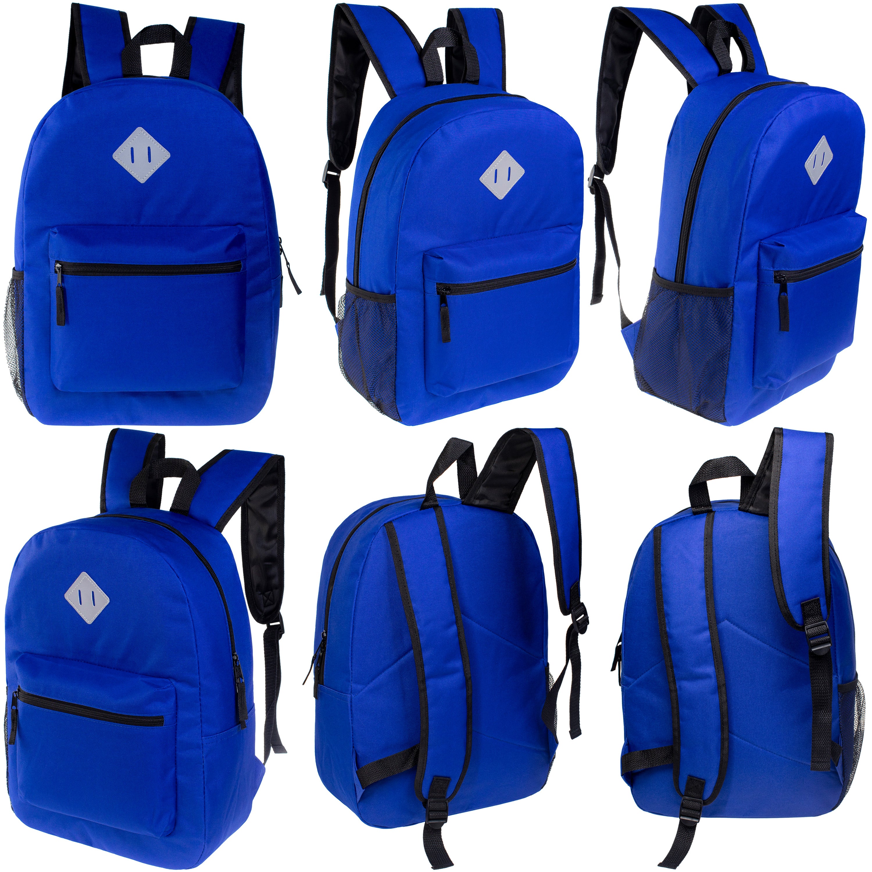 17" Wholesale Diamond Patch Backpack in 11 Colors with a Padded Back - Bulk Case of 24 Bookbags