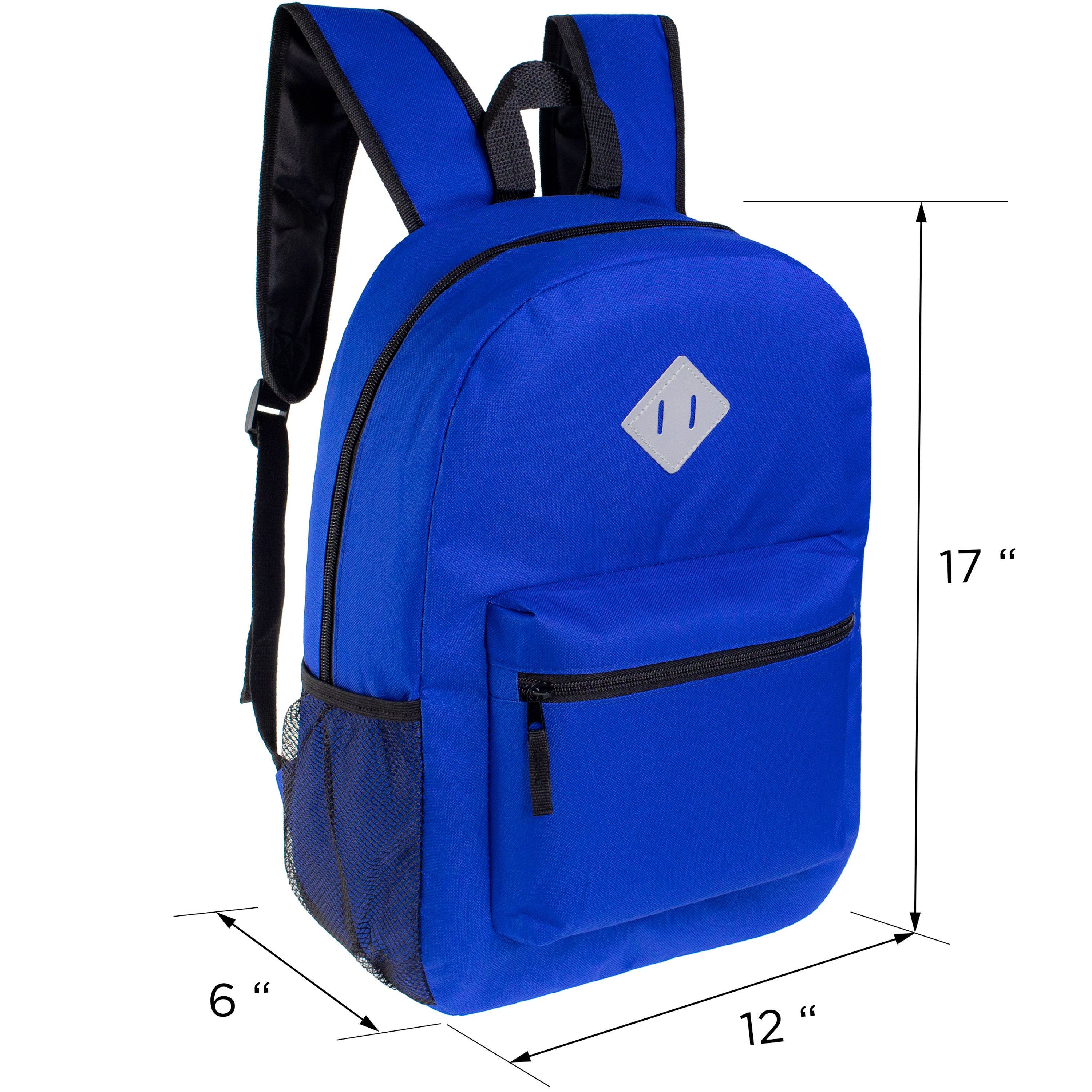 17" Wholesale Diamond Patch Backpack in 11 Colors with a Padded Back - Bulk Case of 24 Bookbags