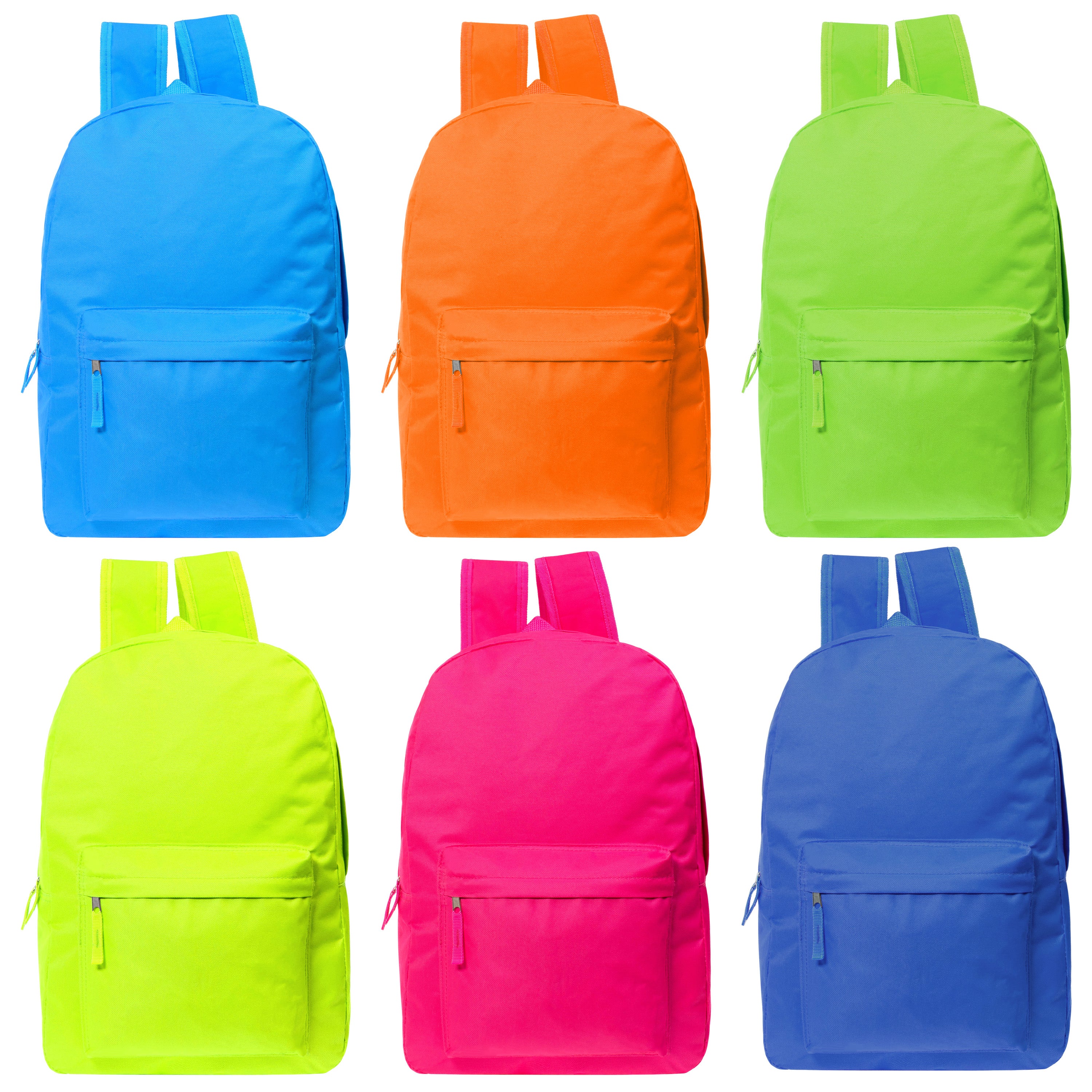 12 Bright Color 17" Backpacks in 6 Colors & Your Choice of 12 Bulk Hygiene Kits - Wholesale Care Package: Homeless, Emergency, Charity