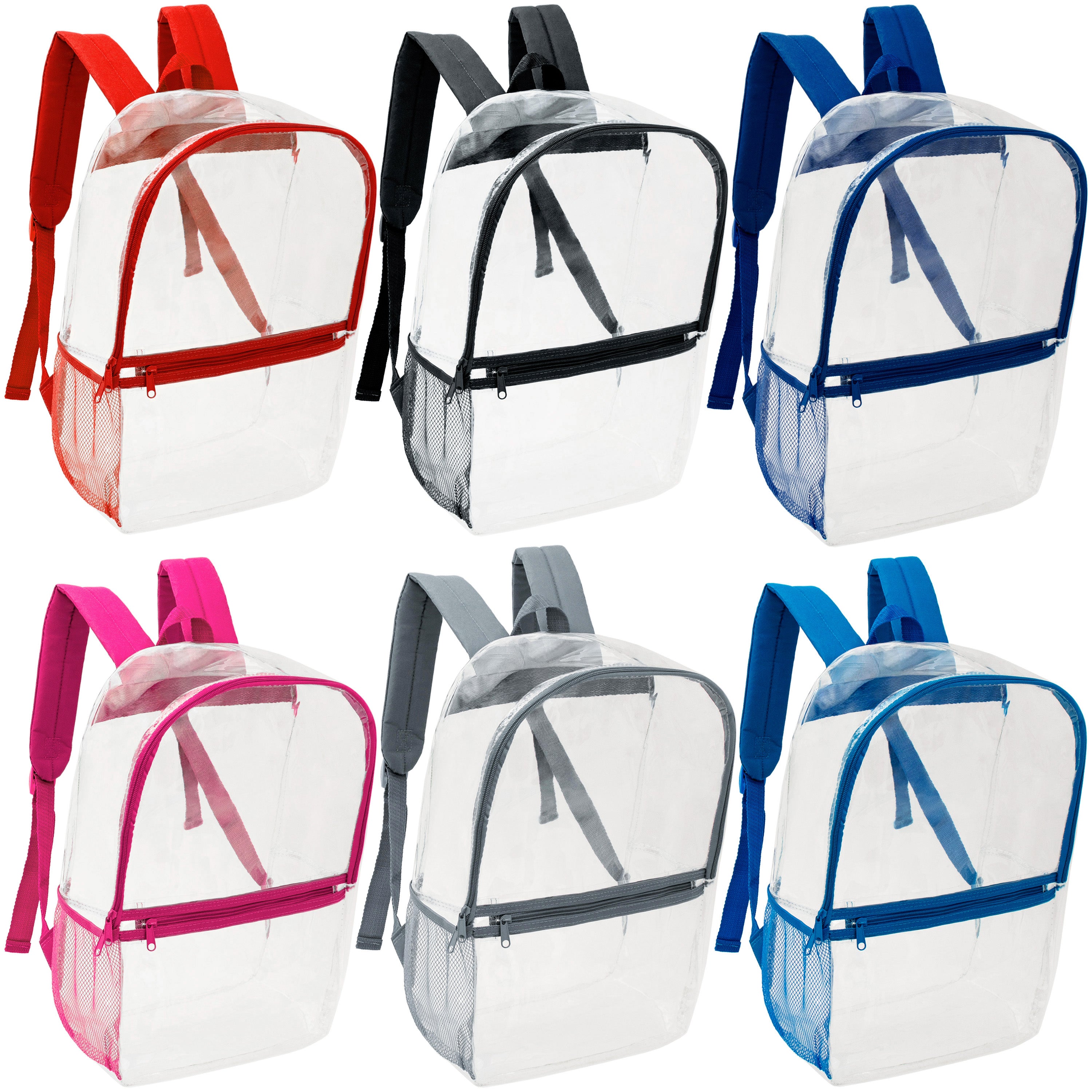 17” Wholesale Clear PVC Backpacks in Assorted Colors – Bulk Case of 24 Backpacks