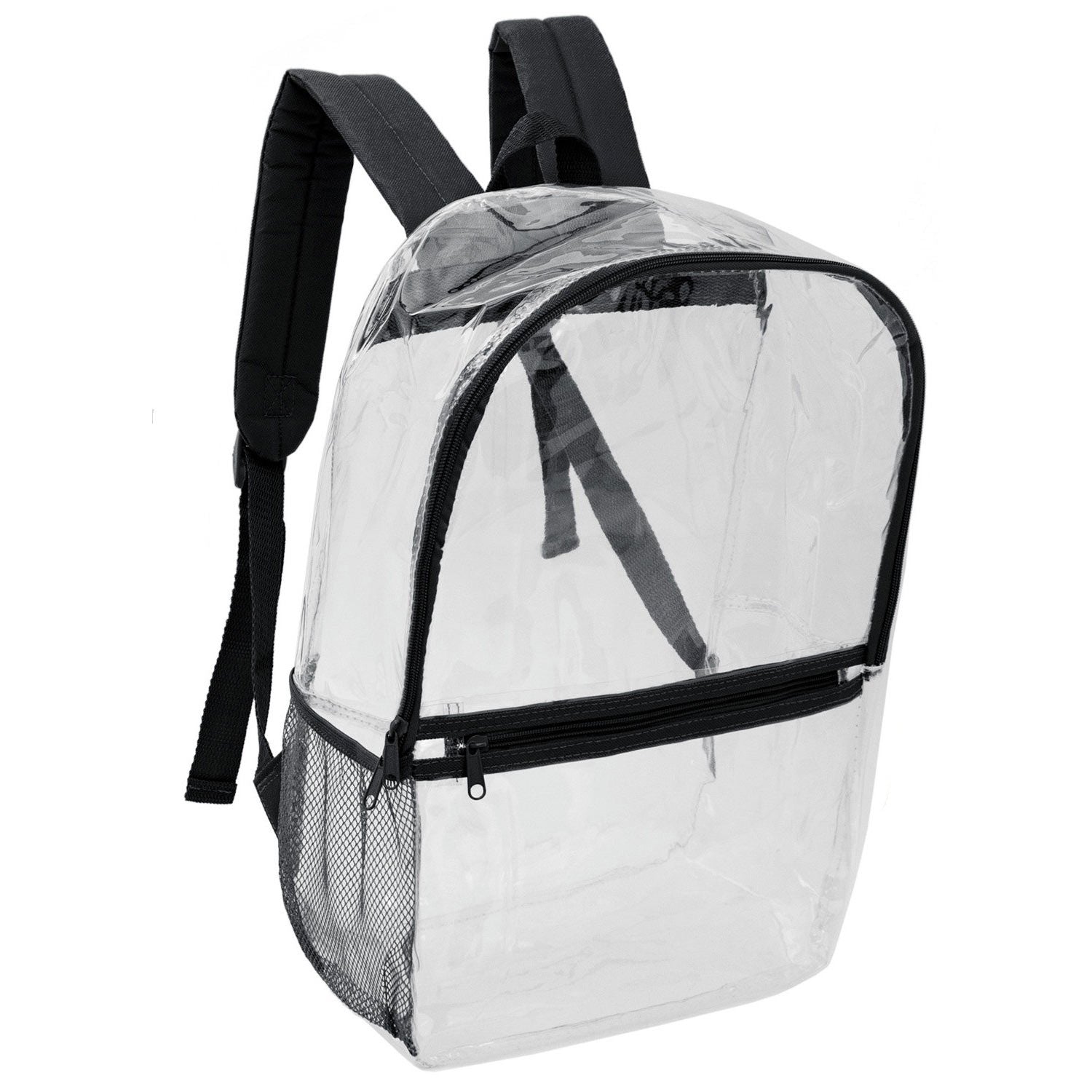 17” Wholesale Clear PVC Backpacks in Black Color – Bulk Case of 24 Backpacks