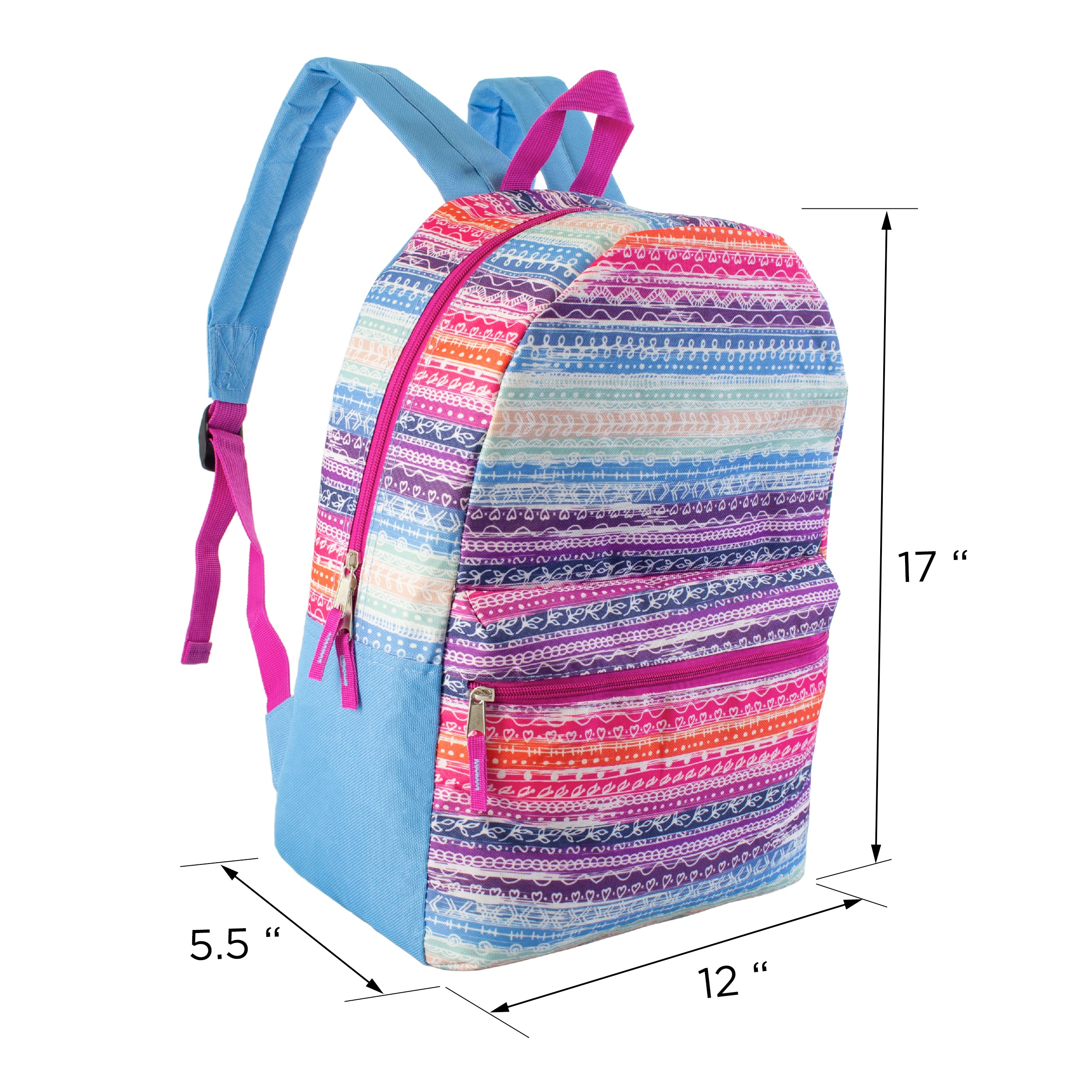 12 Wholesale 17" Backpacks in Assorted Designs & 12 Bulk School Supply Kits of Your Choice