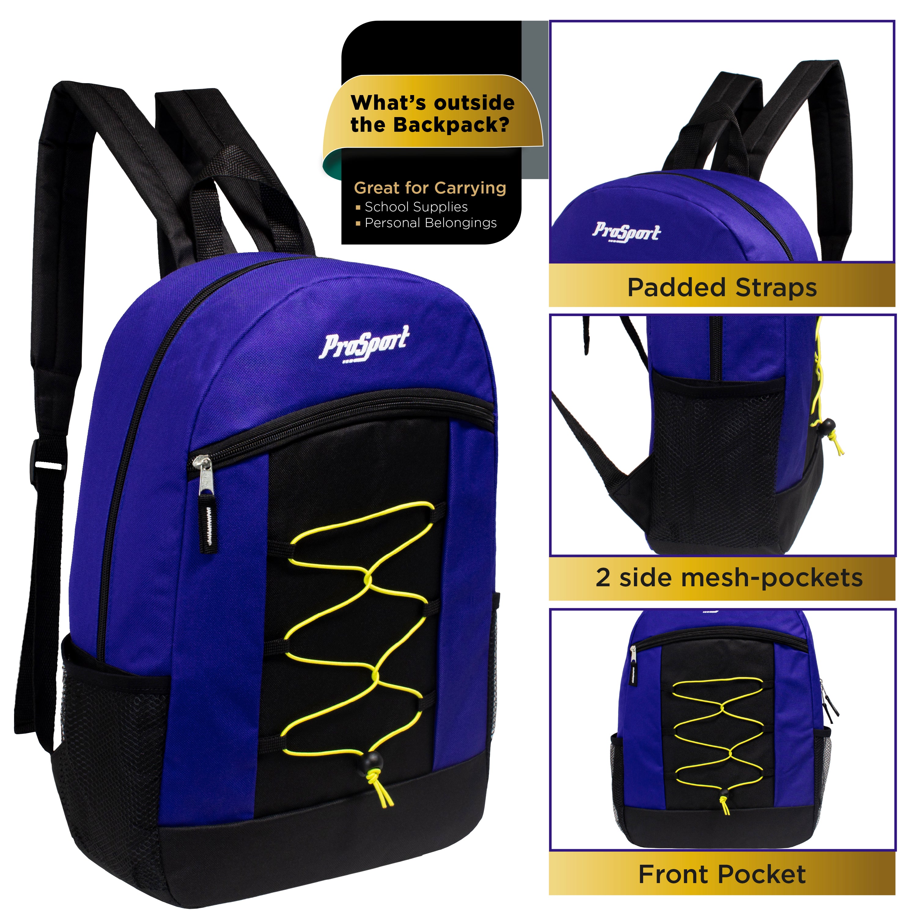 12 Bungee 17" Multi-Color Backpacks & Your Choice of 12 Winter Item Sets - Wholesale Care Package: Homeless, Emergency, Charity