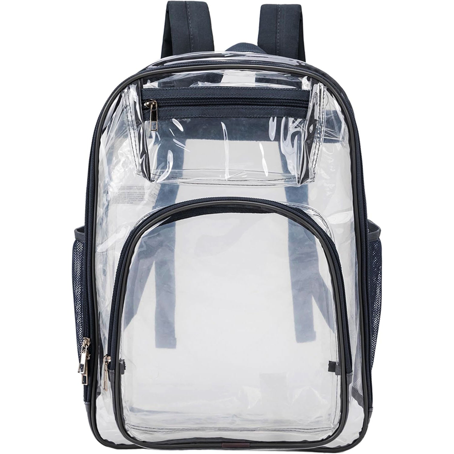 17" Premium Wholesale Clear Backpacks with Black Trim - Bulk Case of 24 Transparent Bookbags