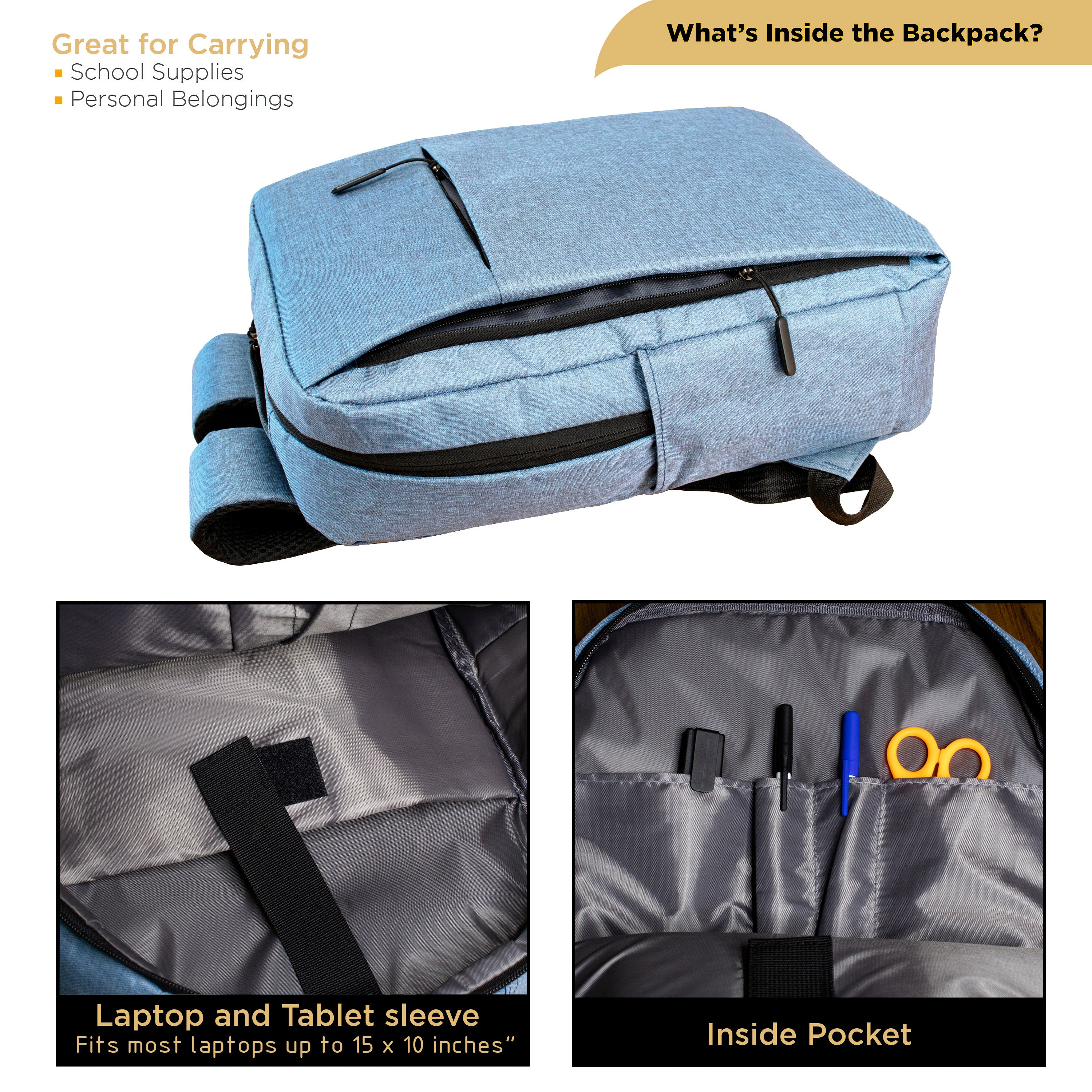 12 Wholesale Premium Laptop Backpacks & 12 Bulk School Supply Kits of Your Choice