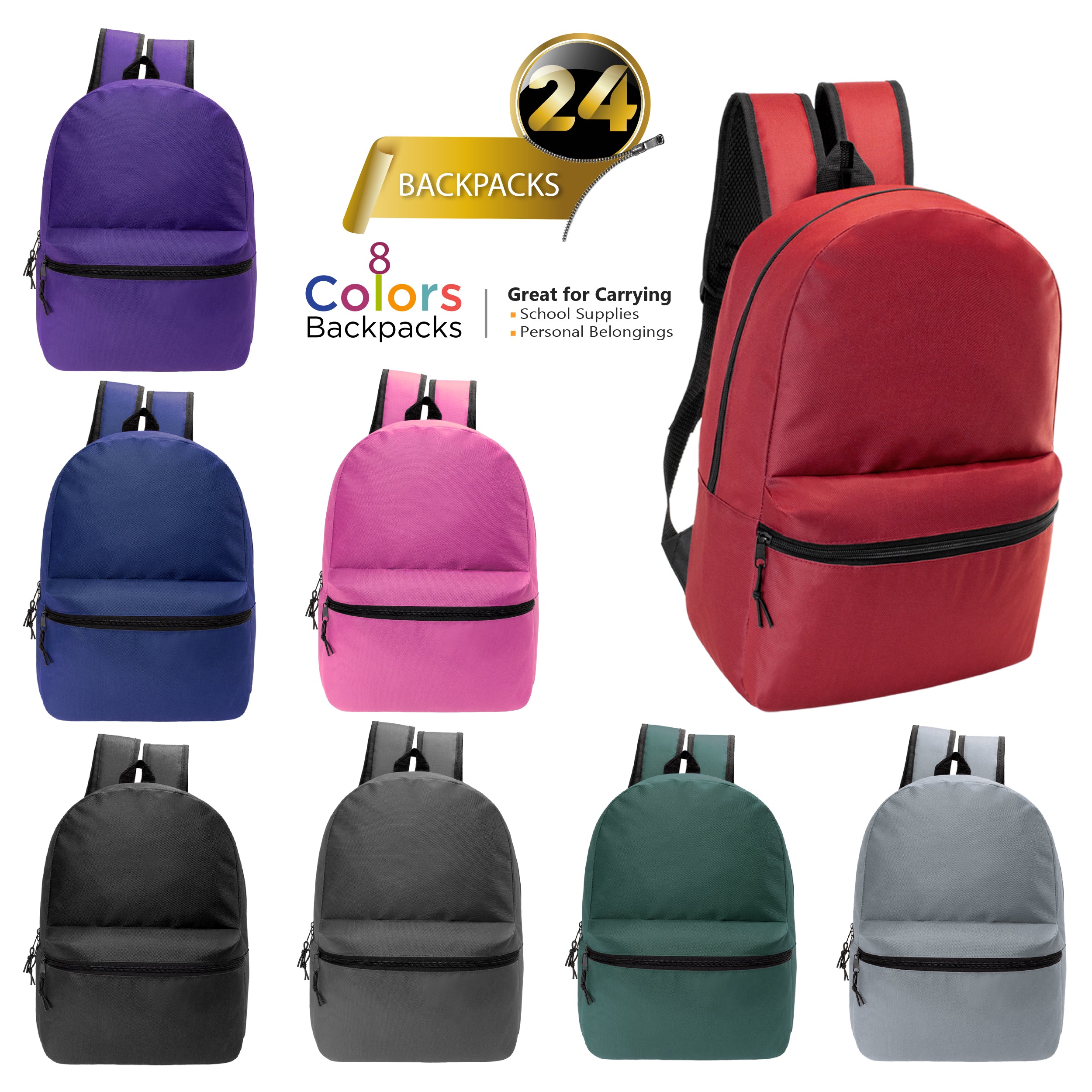 17 Wholesale Backpacks 8 Assorted Colors Bulk Discount Price