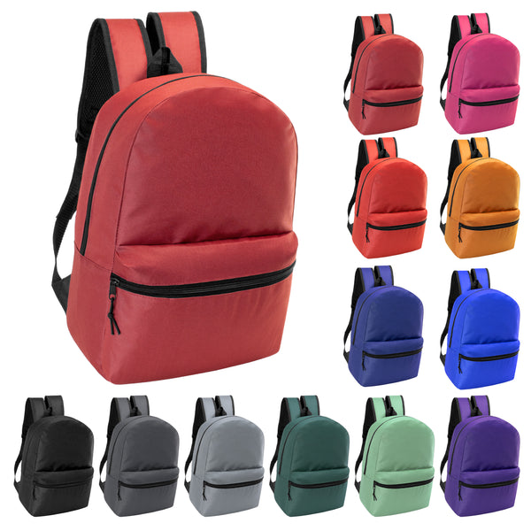 17 Kids Basic Wholesale Backpack in 12 Colors Bulk Case of 24 Backp