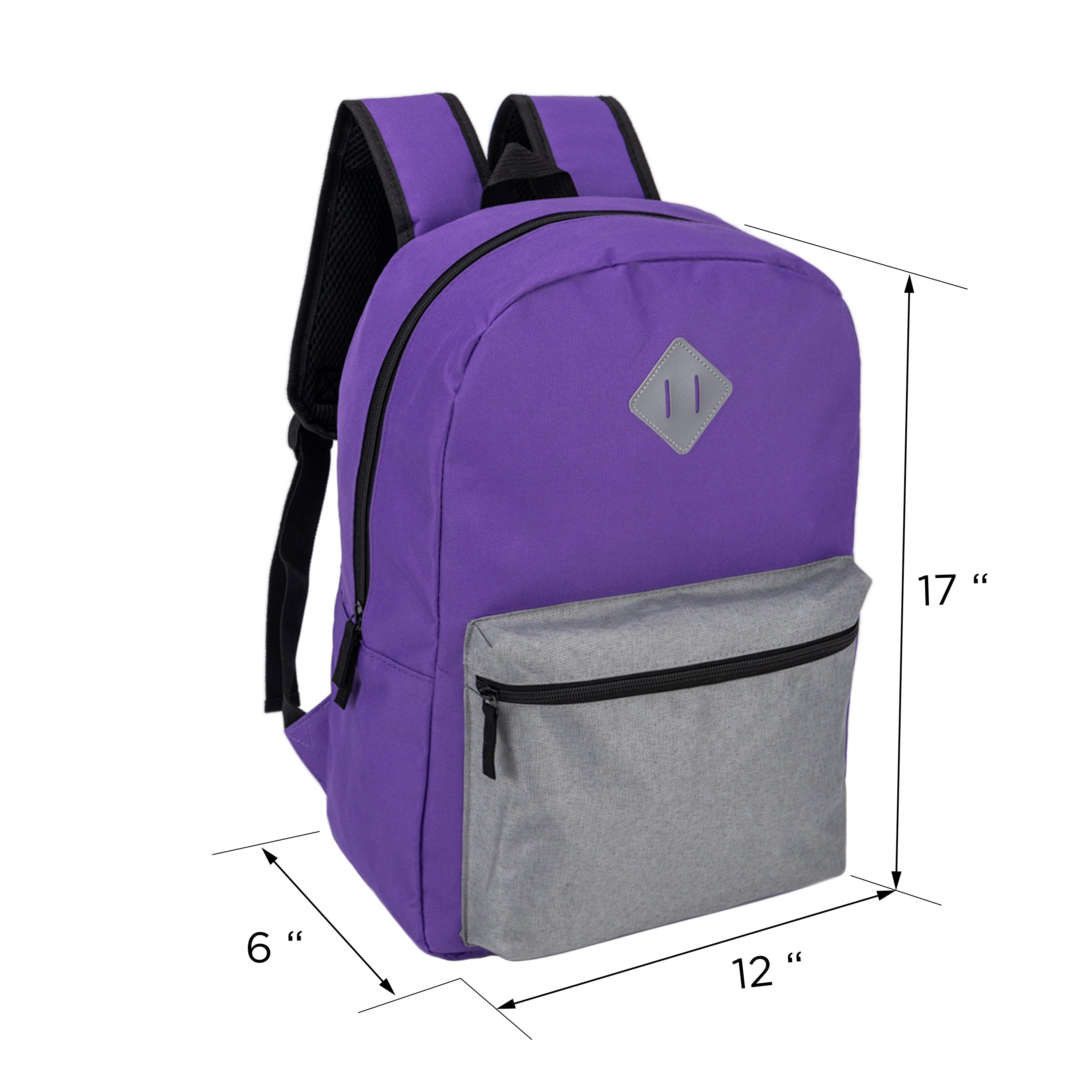 12 Wholesale 17" Diamond Patch Backpacks in 8 Colors & 12 Bulk School Supply Kits of Your Choice