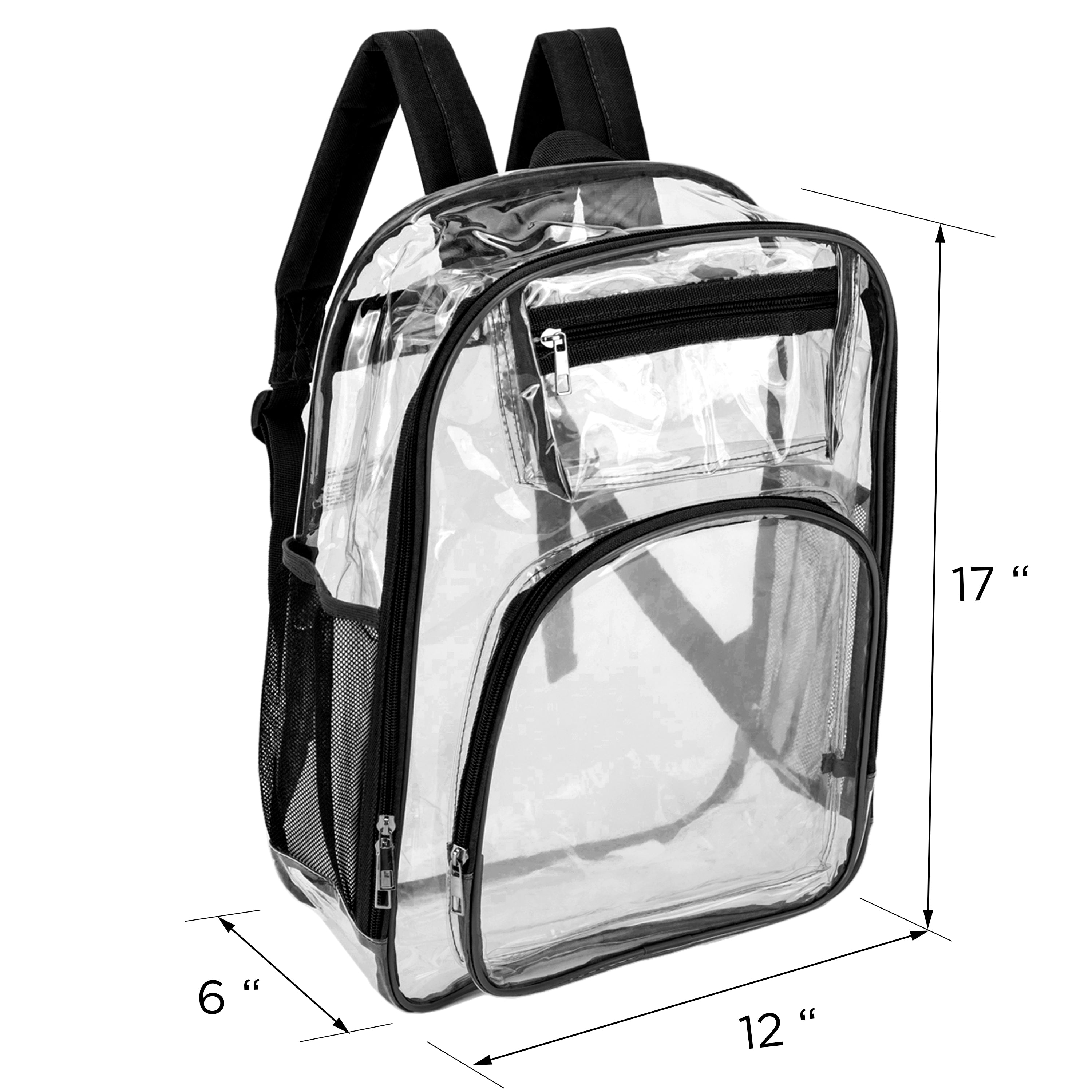 17" Premium Wholesale Clear Backpacks w/Black Trim & 12 Bulk School Supply Kits of Your Choice