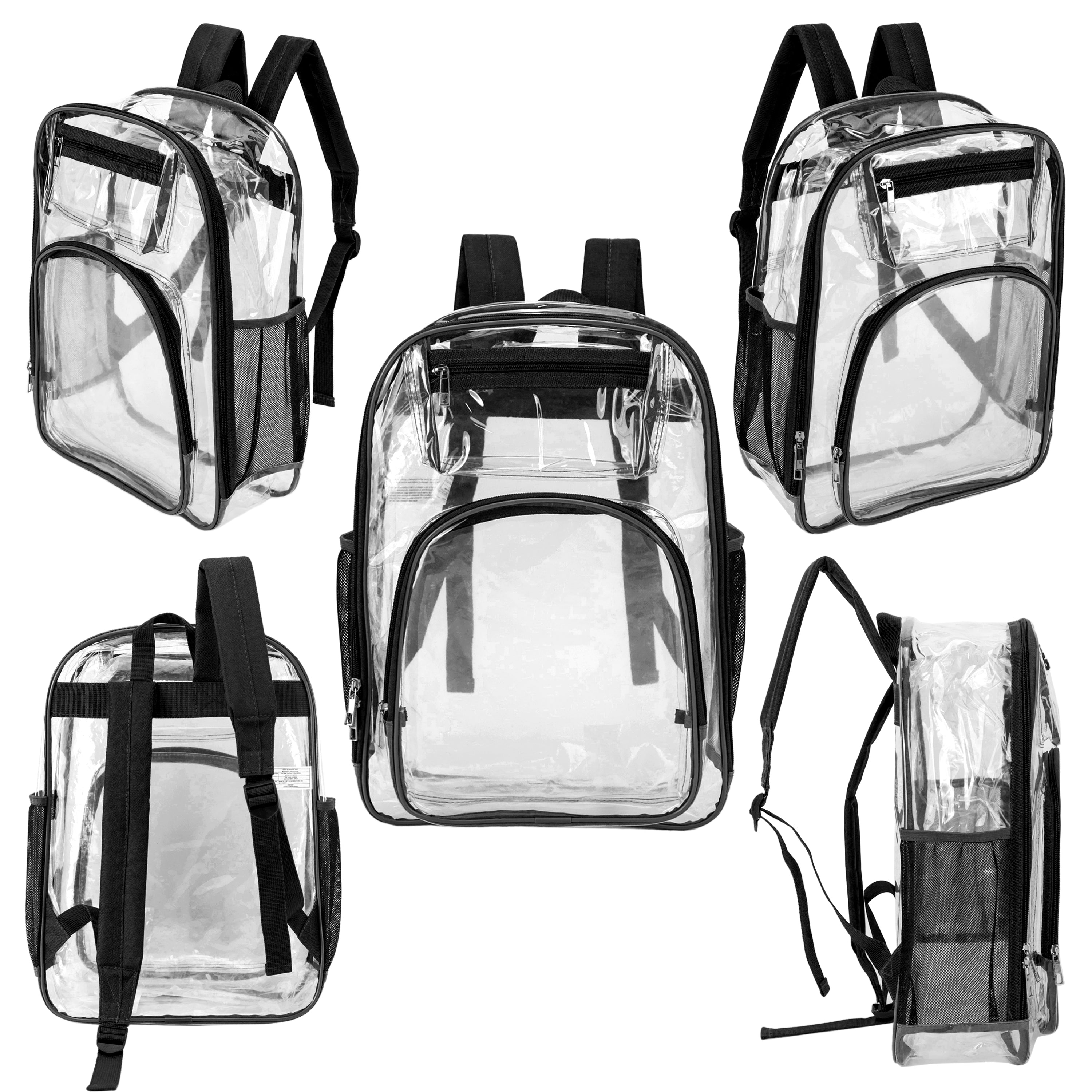 17" Premium Wholesale Clear Backpacks w/Black Trim & 12 Bulk School Supply Kits of Your Choice