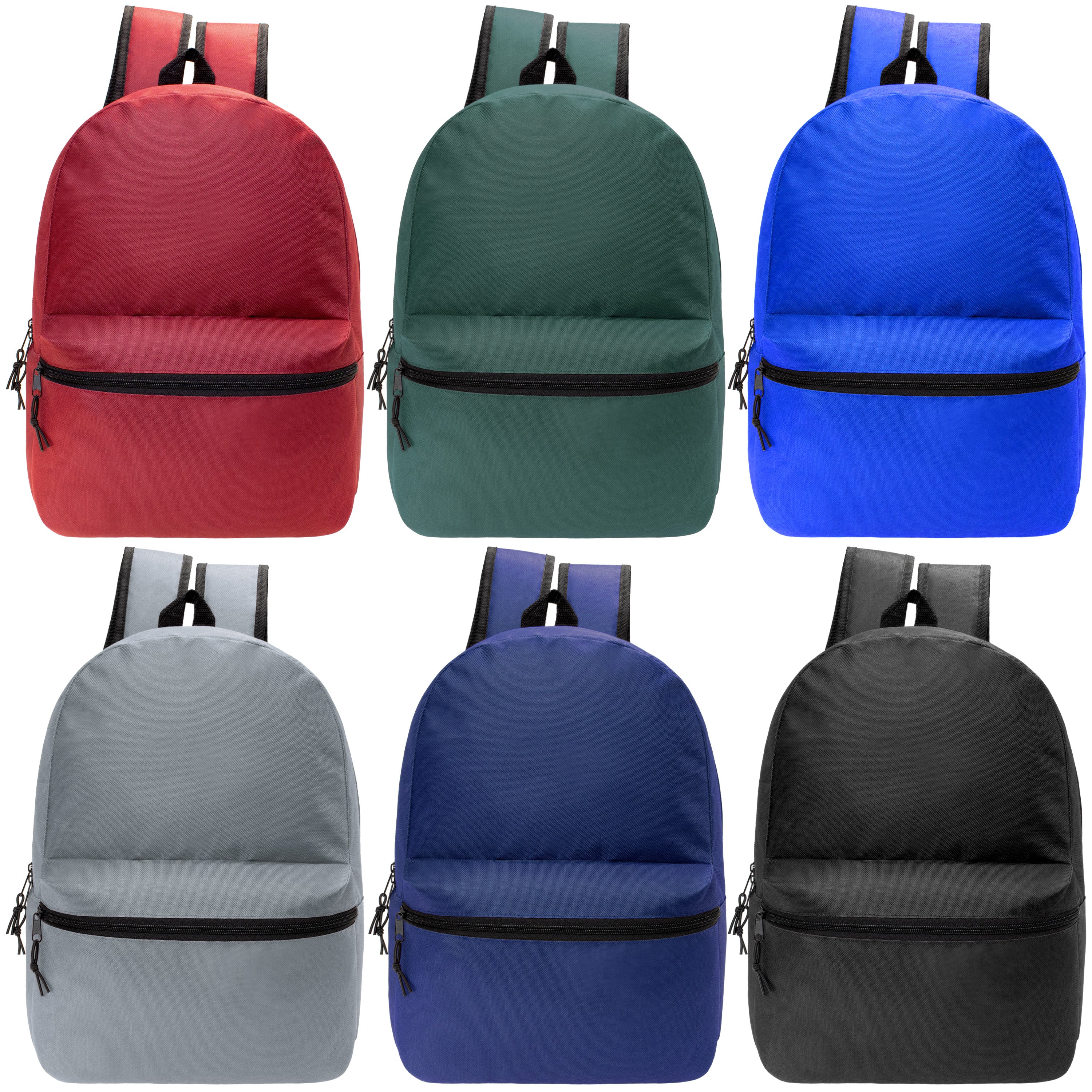 18.5" Basic Wholesale Backpack in 6 Colors - Bulk Case of 24