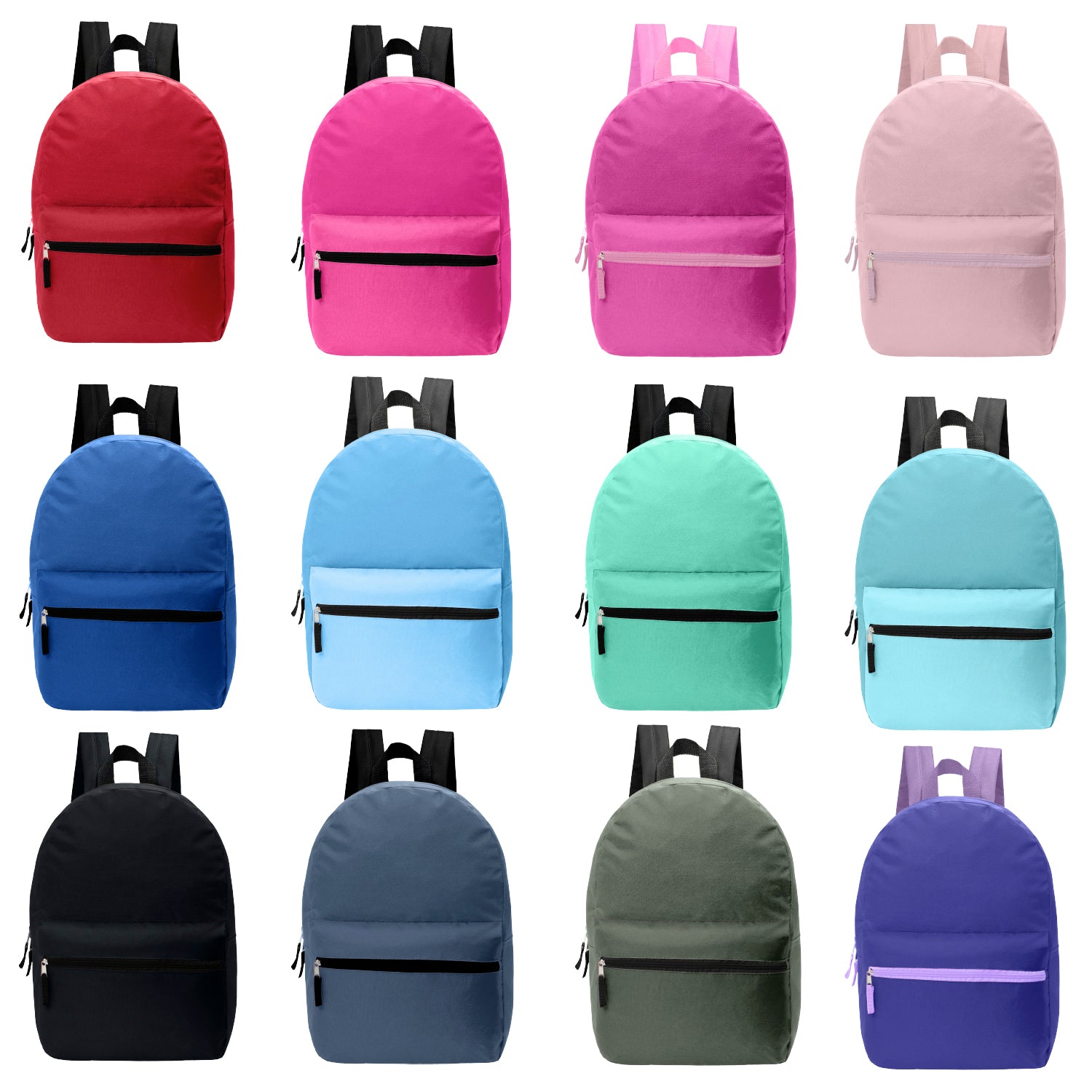 17" Kids Basic Wholesale Backpack in 12 Colors  - Bulk Case of 24 Backpacks