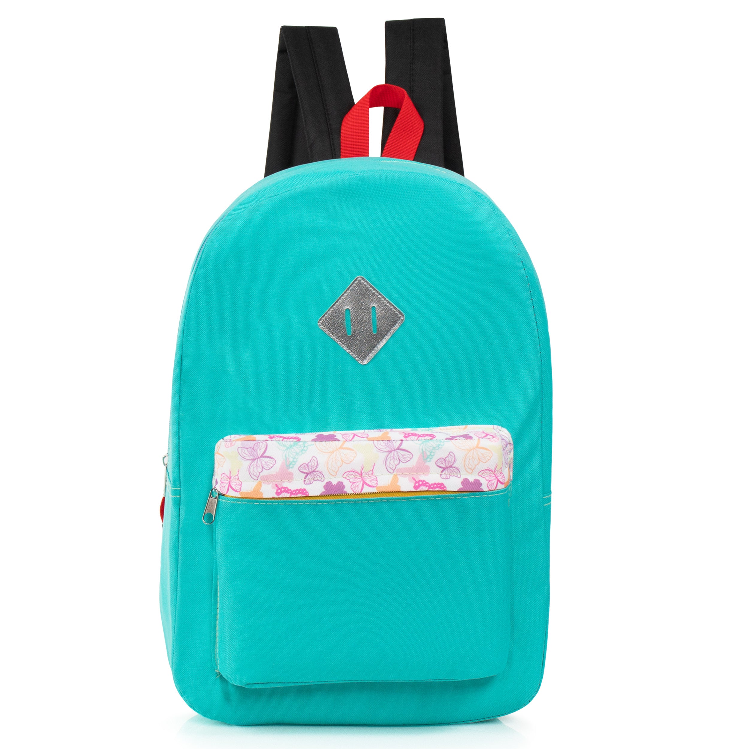 17" Multi Color Basic Wholesale Backpacks with a Diamond Patch & Padded Back - Bulk Case of 24