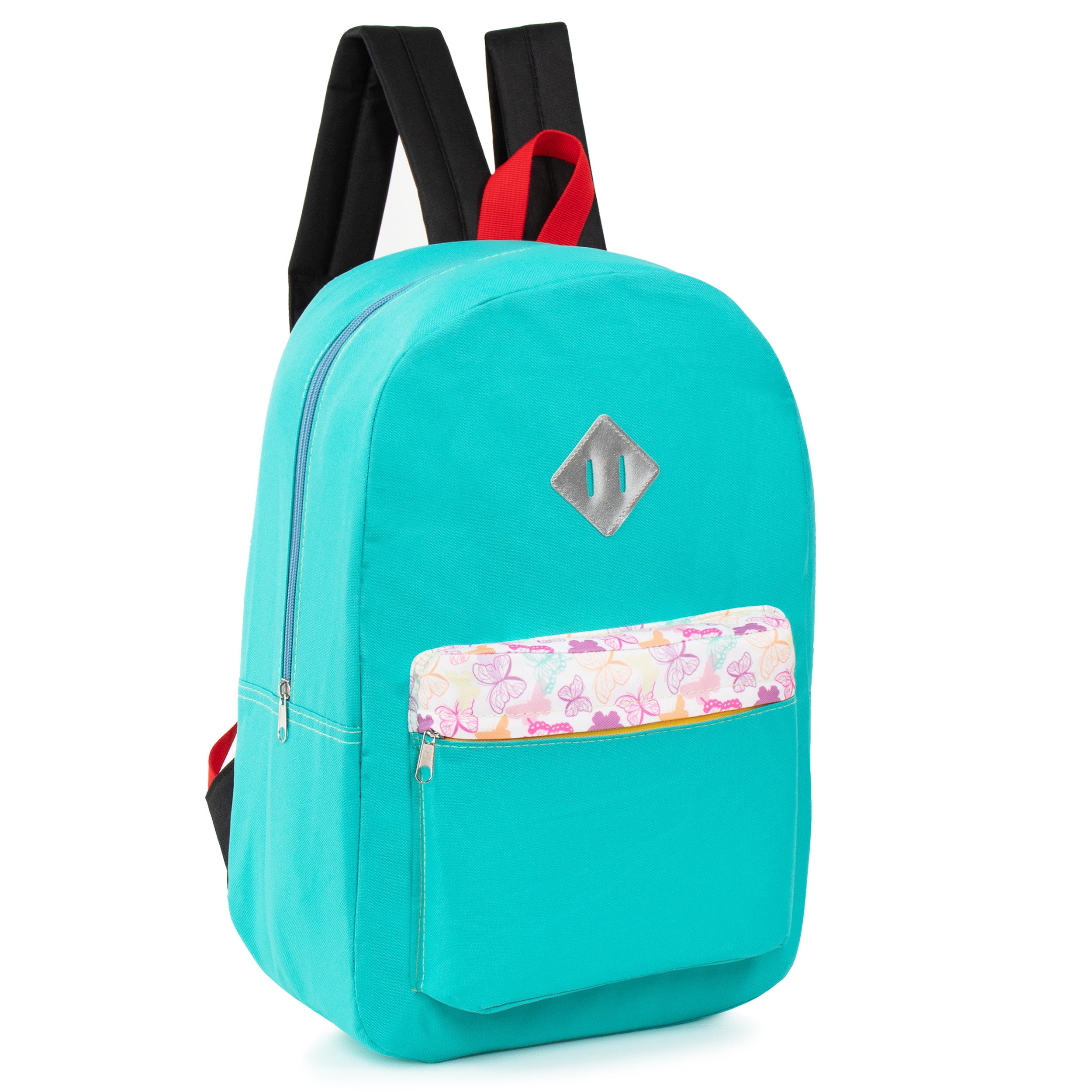 17" Multi Color Basic Wholesale Backpacks with a Diamond Patch & Padded Back - Bulk Case of 24