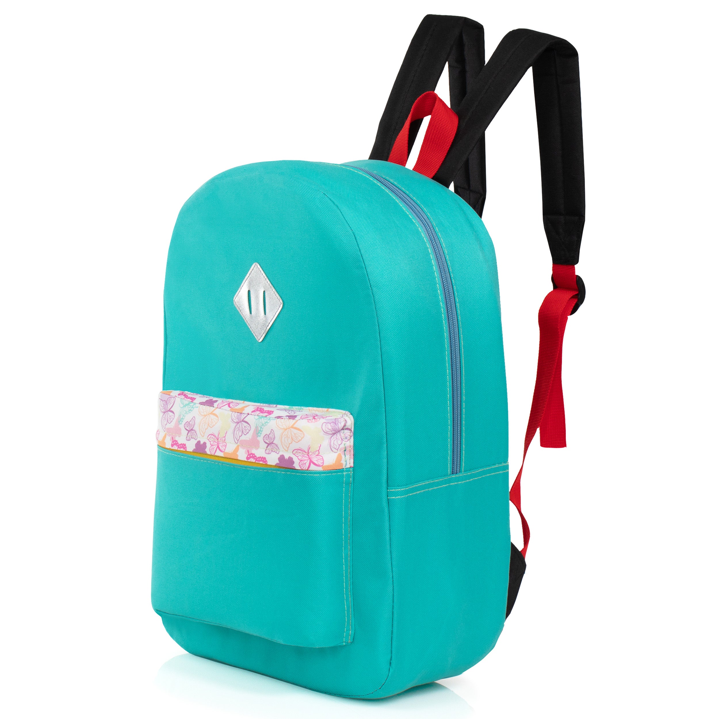 17" Multi Color Basic Wholesale Backpacks with a Diamond Patch & Padded Back - Bulk Case of 24