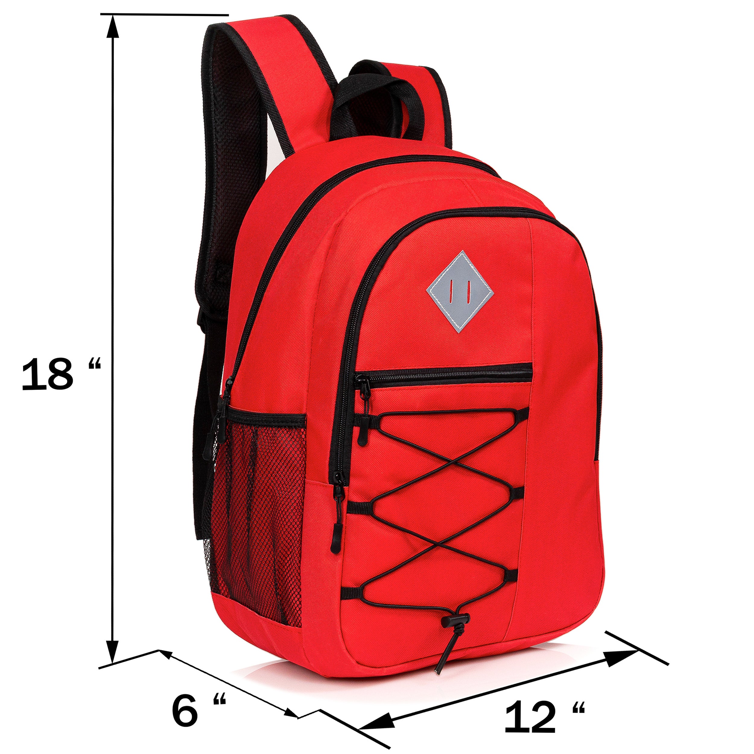 18" Deluxe Bungee Wholesale Backpack with Laptop Pocket & Padded Back - Bulk Case of 24