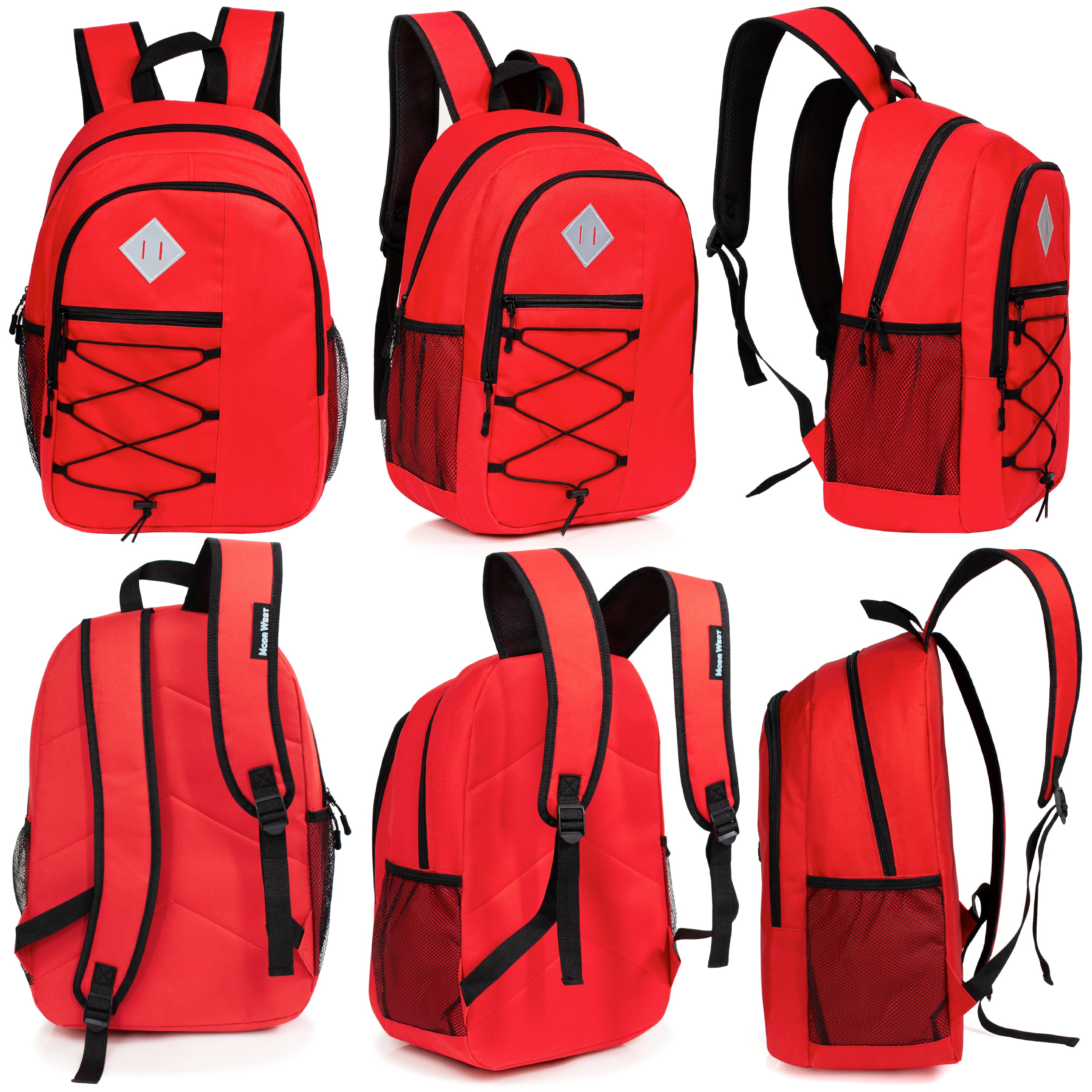 18" Deluxe Bungee Wholesale Backpack with Laptop Pocket & Padded Back - Bulk Case of 24