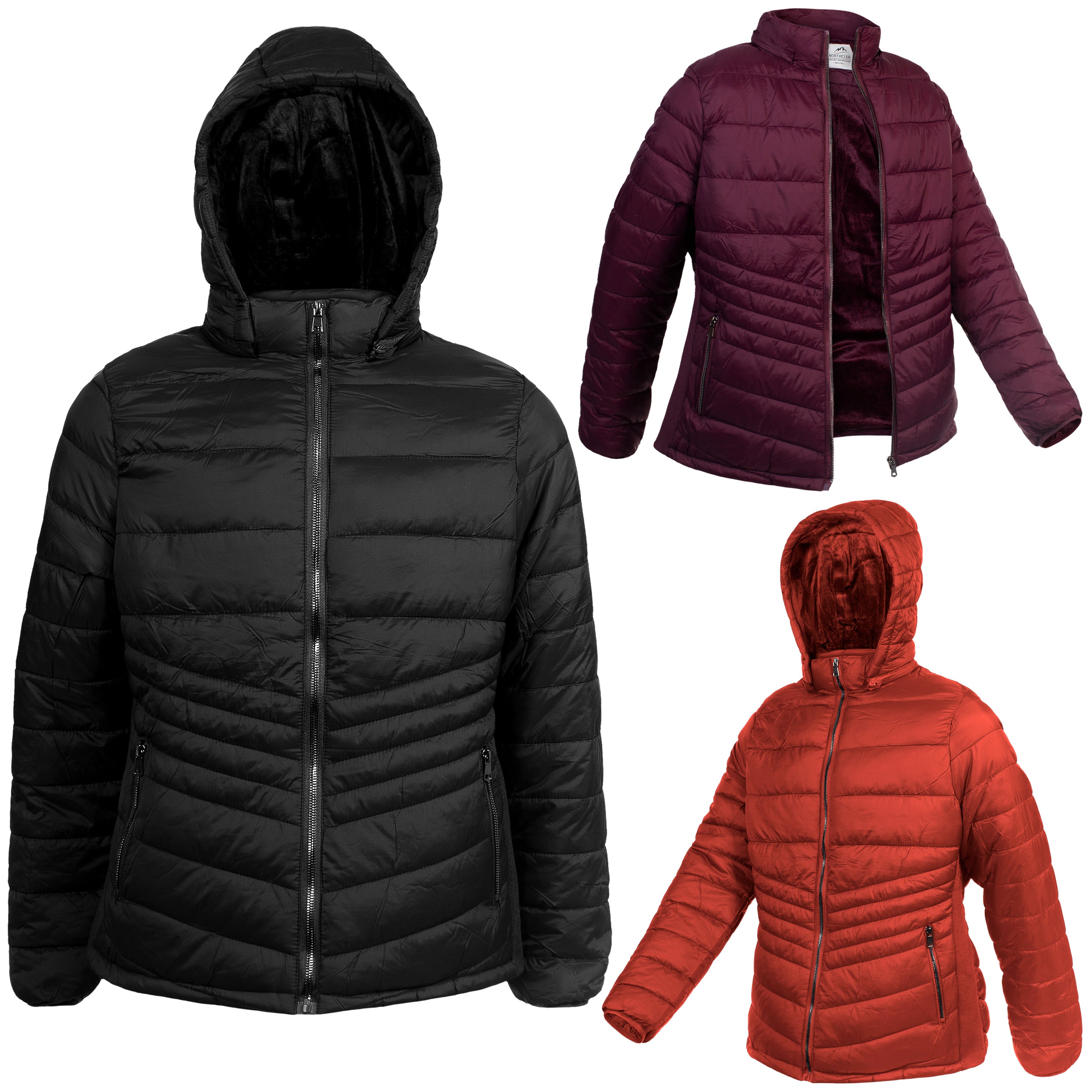 Ladies Puffer Wholesale Coats for in Assorted Colors & Plus Sizes - Bulk Case of 18 Jackets