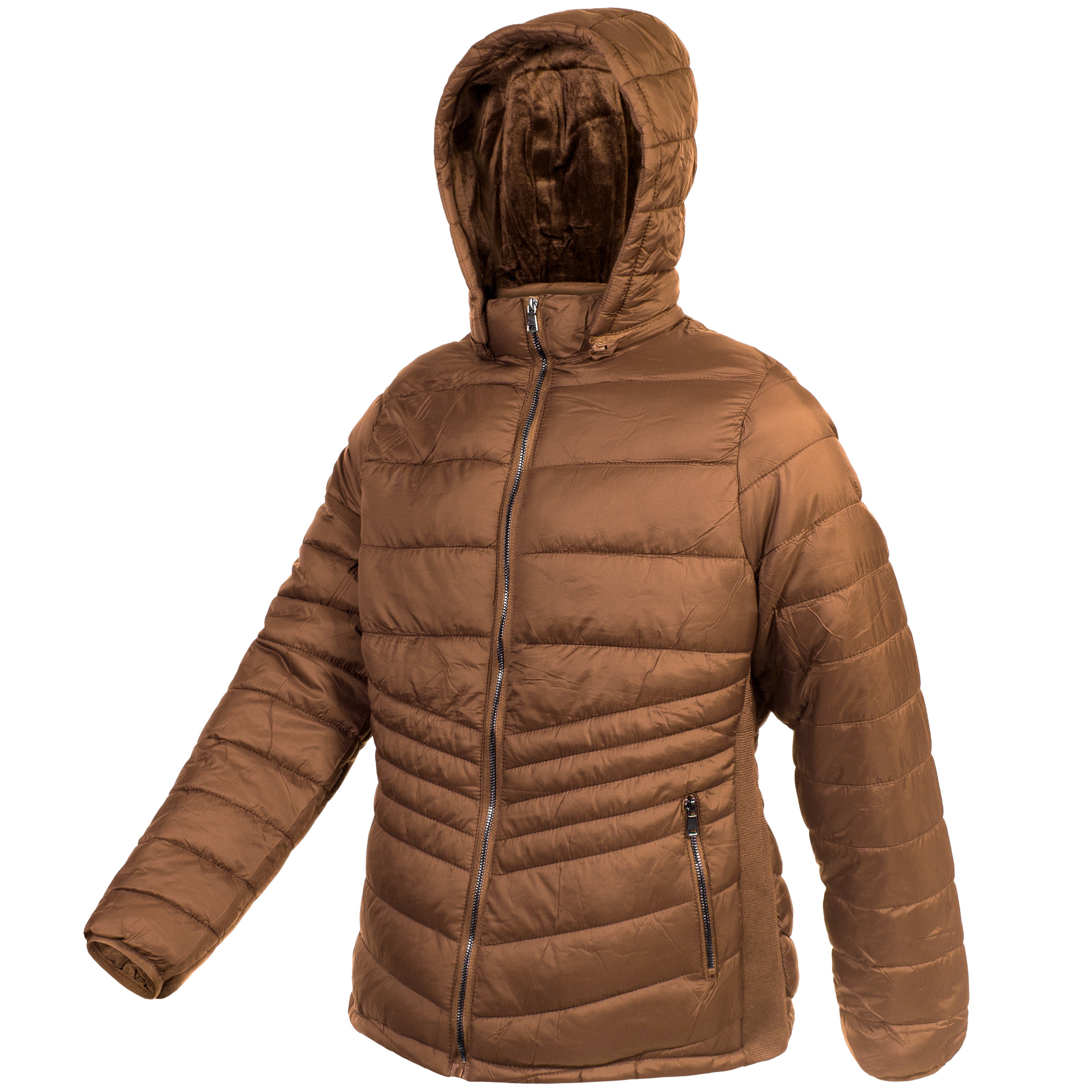 Women's Soft Camel Puffer Wholesale Coats in Assorted Plus Sizes - Bulk Case of 12 Jackets