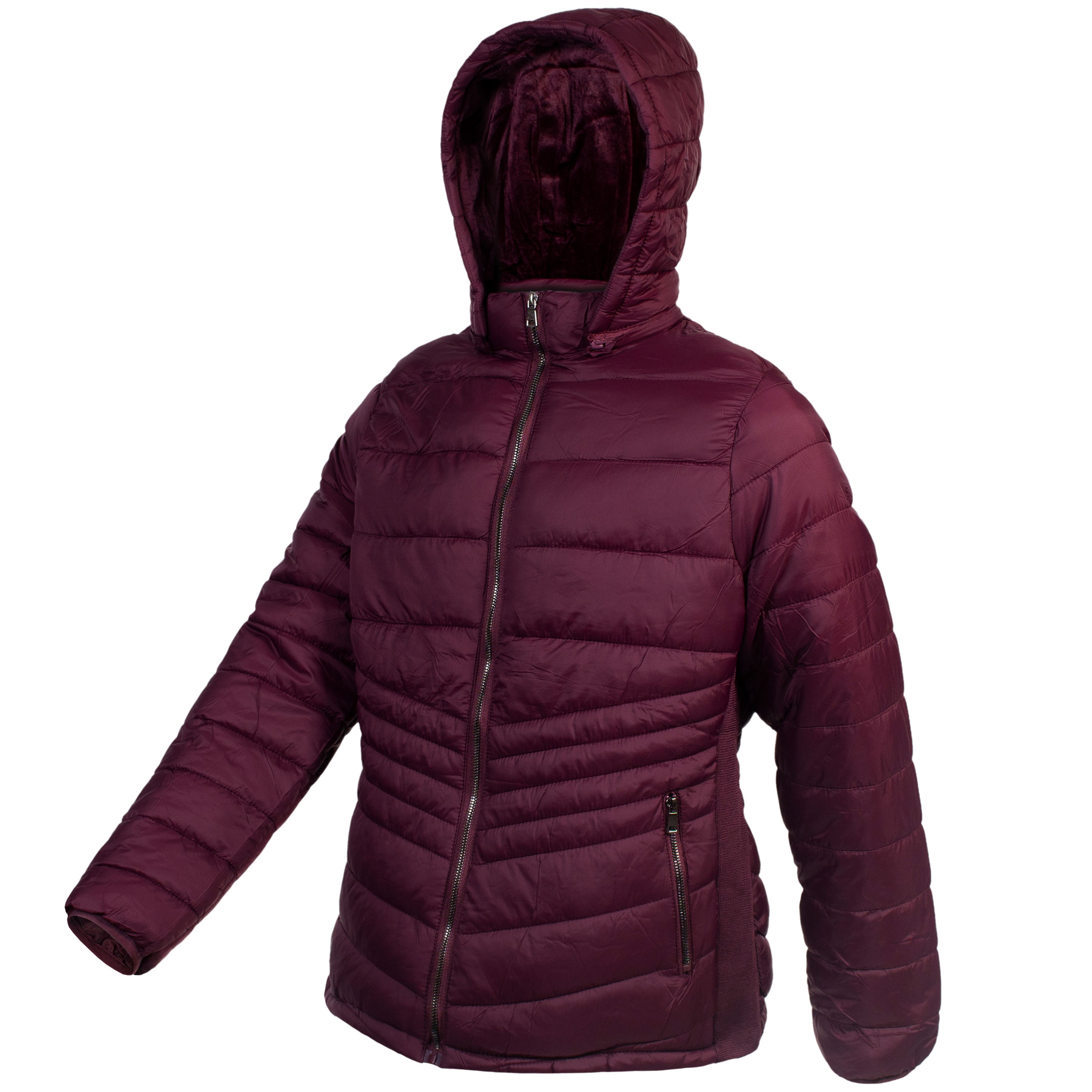 Women's Wine Soft Puffer Wholesale Coats in Assorted Plus Sizes - Bulk Case of 12 Jackets