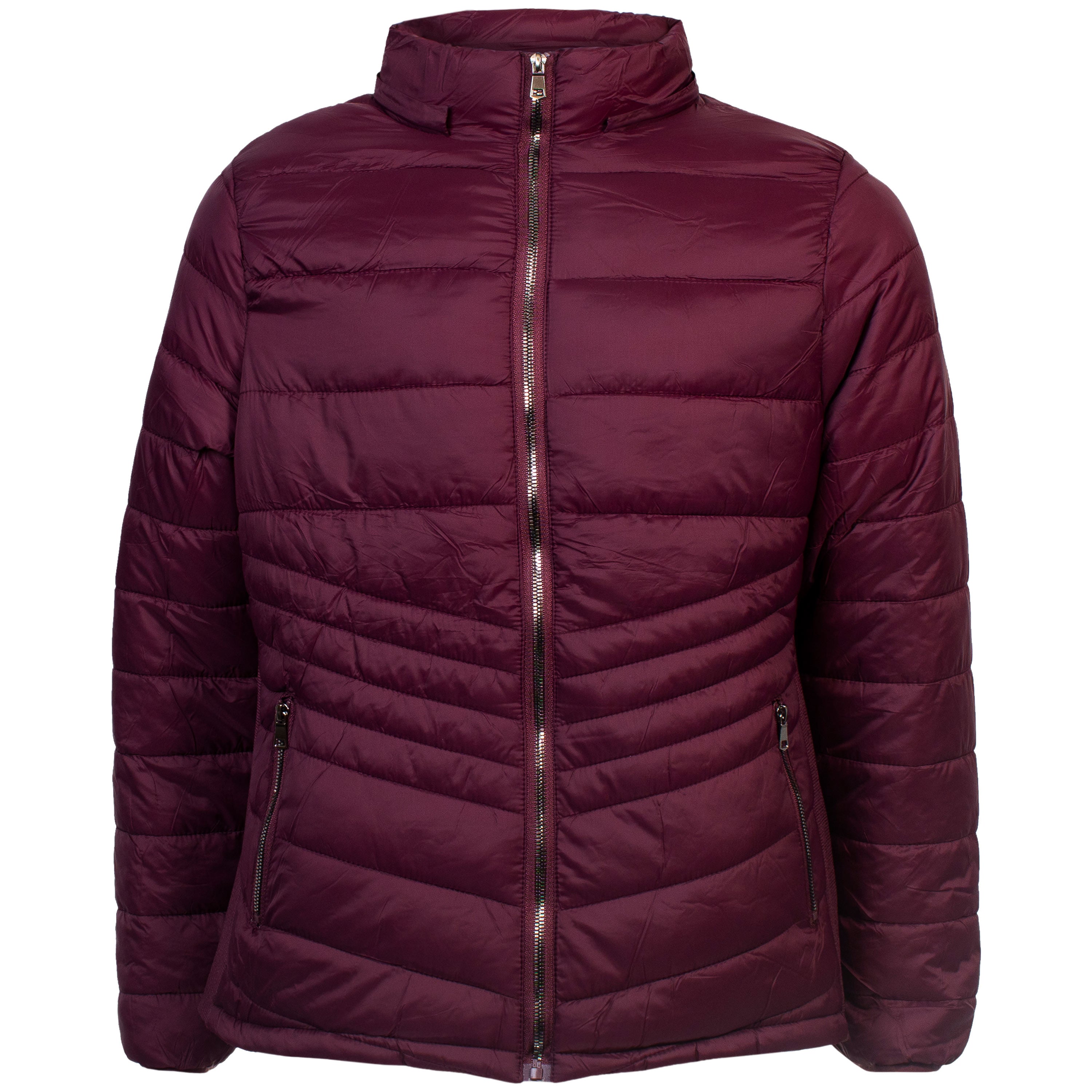 Women's Wine Soft Puffer Wholesale Coats in Assorted Plus Sizes - Bulk Case of 12 Jackets