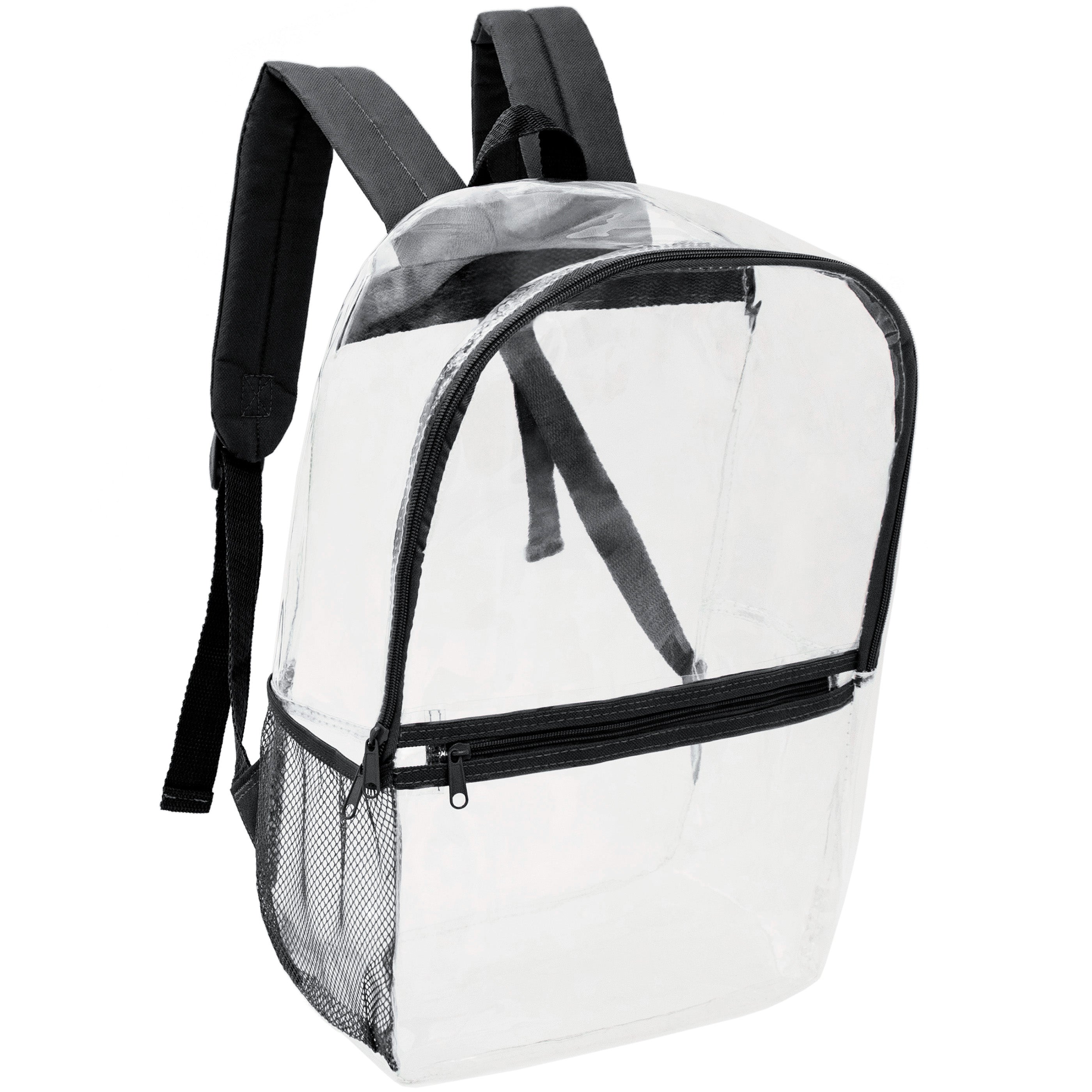 17” Wholesale Clear PVC Backpacks in Black Color – Bulk Case of 24 Backpacks