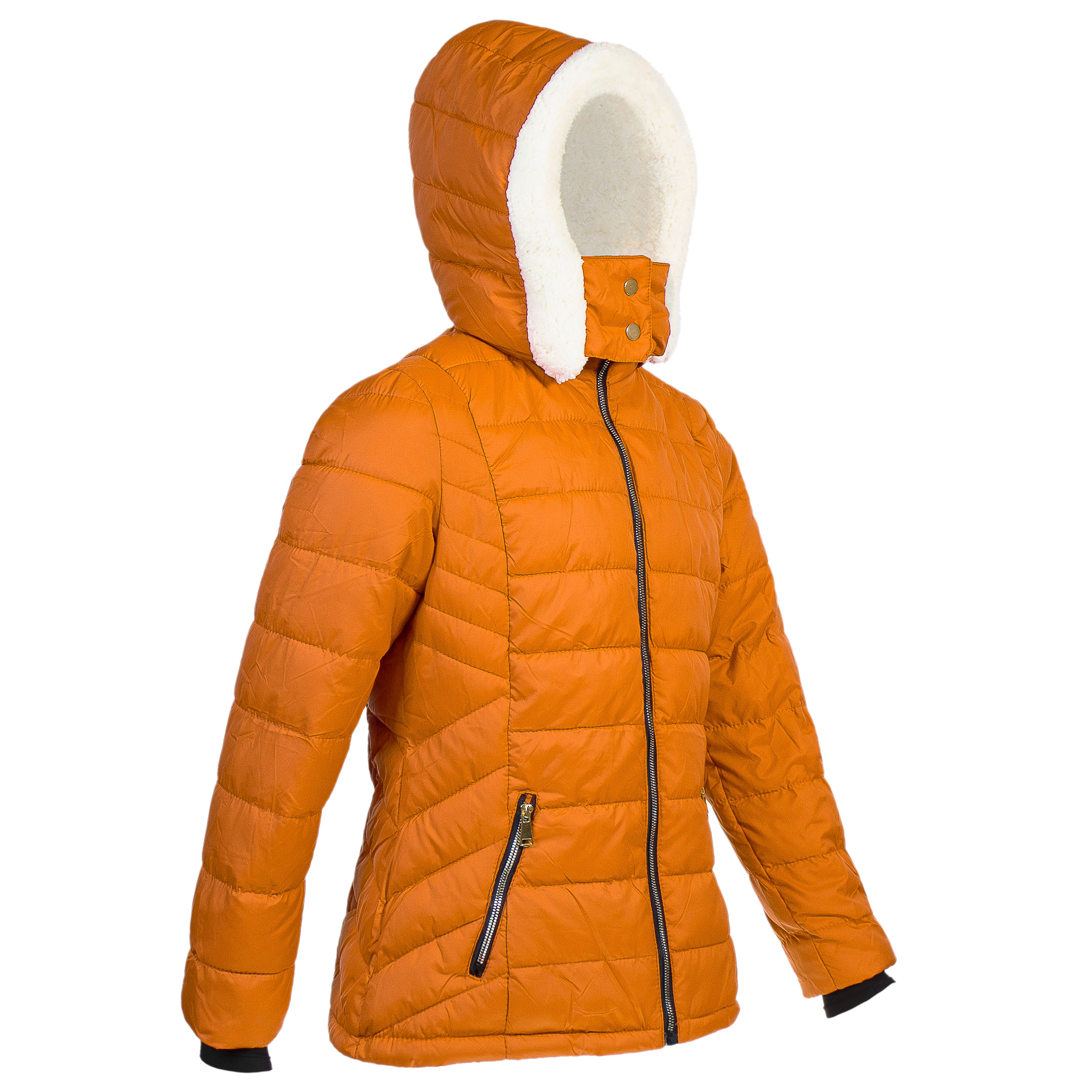 Women's Warm Wholesale Puffer Coats in Orange in Assorted Sizes - Bulk Case of 12 Winter Jackets